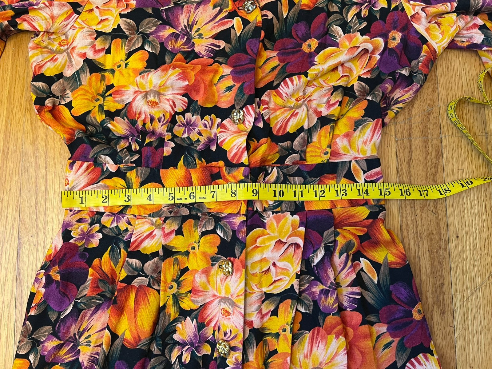 Vintage Special Effects Orange Floral Long Sleeve Dress Size 10, fits M or 6-8