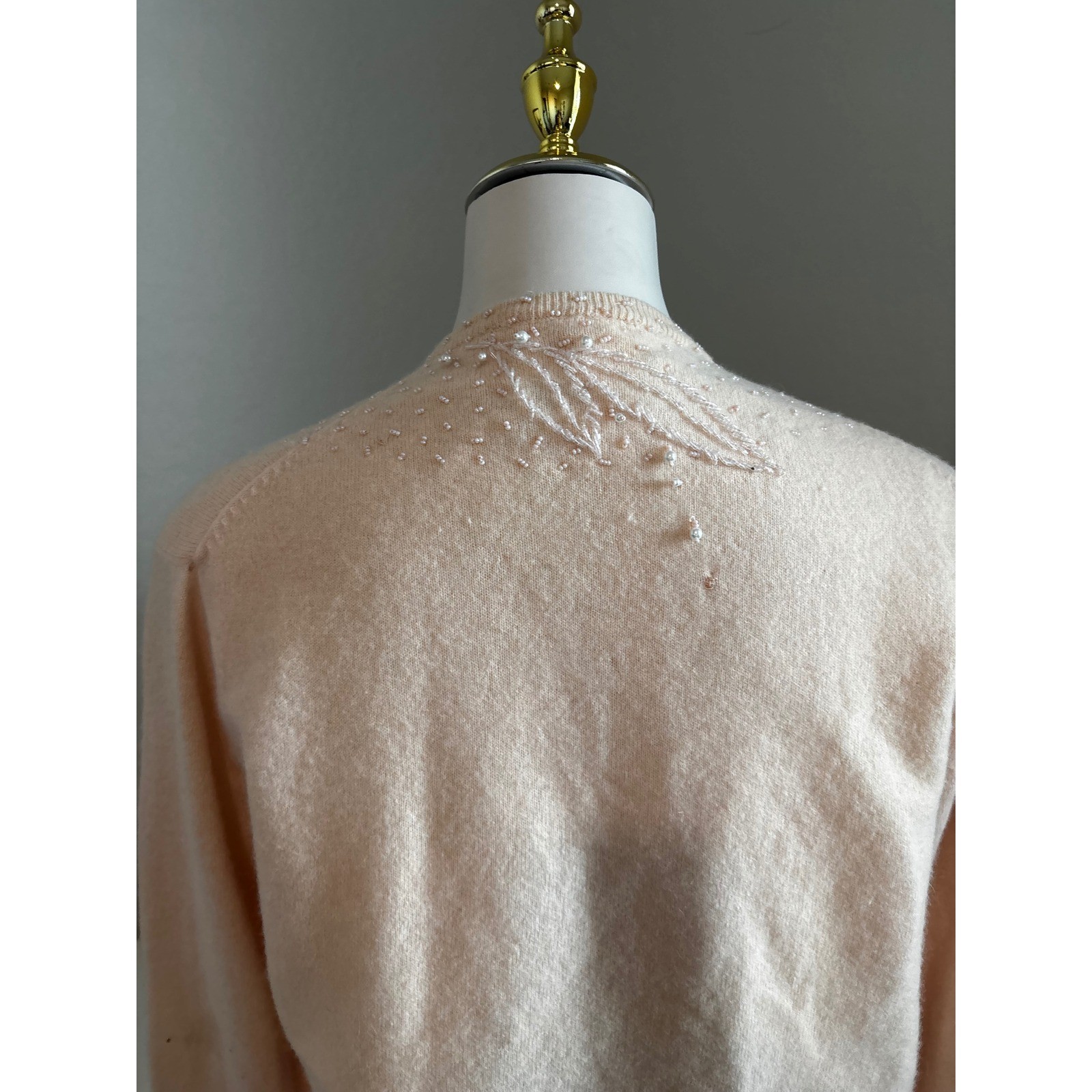 Vintage Robinsons Peach Lambswool/Angora Rabbit fur Beaded Cardigan Hong Kong