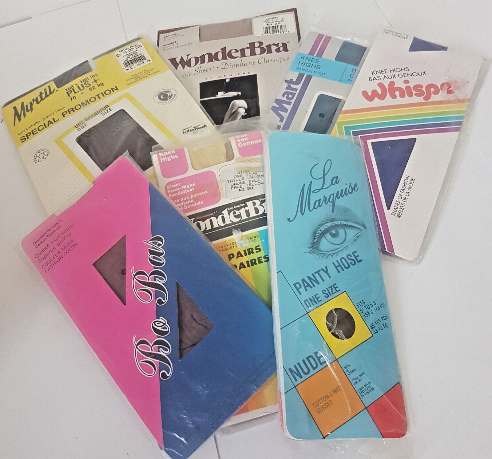 Vintage PANTY HOSE Kneehigh FRENCH Lot Of 7 Nylon Various Brands Canada Stocking