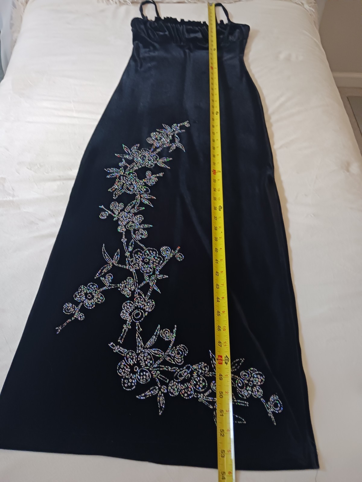 Status Collection VTG 90s Y2K Black Velvet Glitter Evening Gown gathered bust S