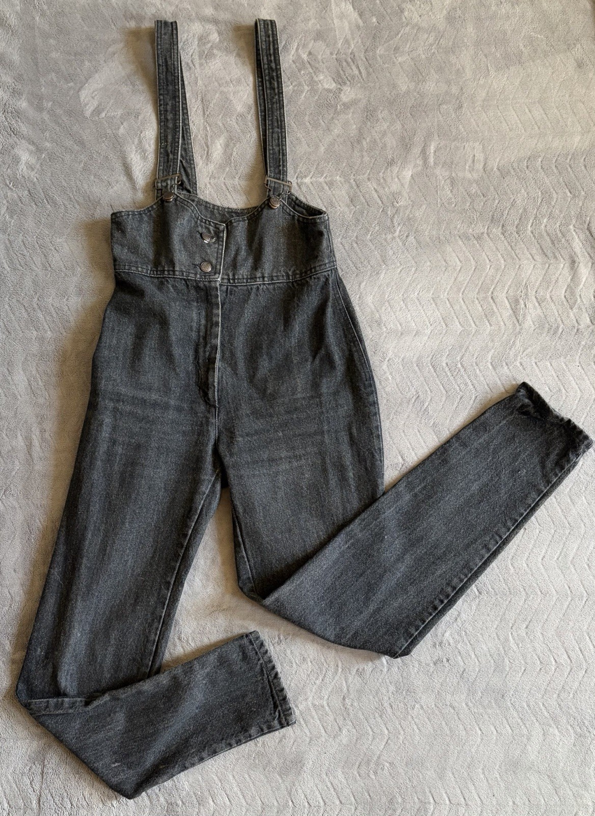 Vtg Fredericks 80&rsquo;s Denim Suspender Overall Women&rsquo;s High Waist Jeans Black 11/12