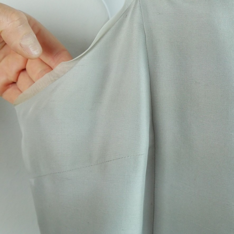 Vintage 100% Raw Silk Gray Square Neck Sheath Dress 16 90s Minimal Chic Maxi