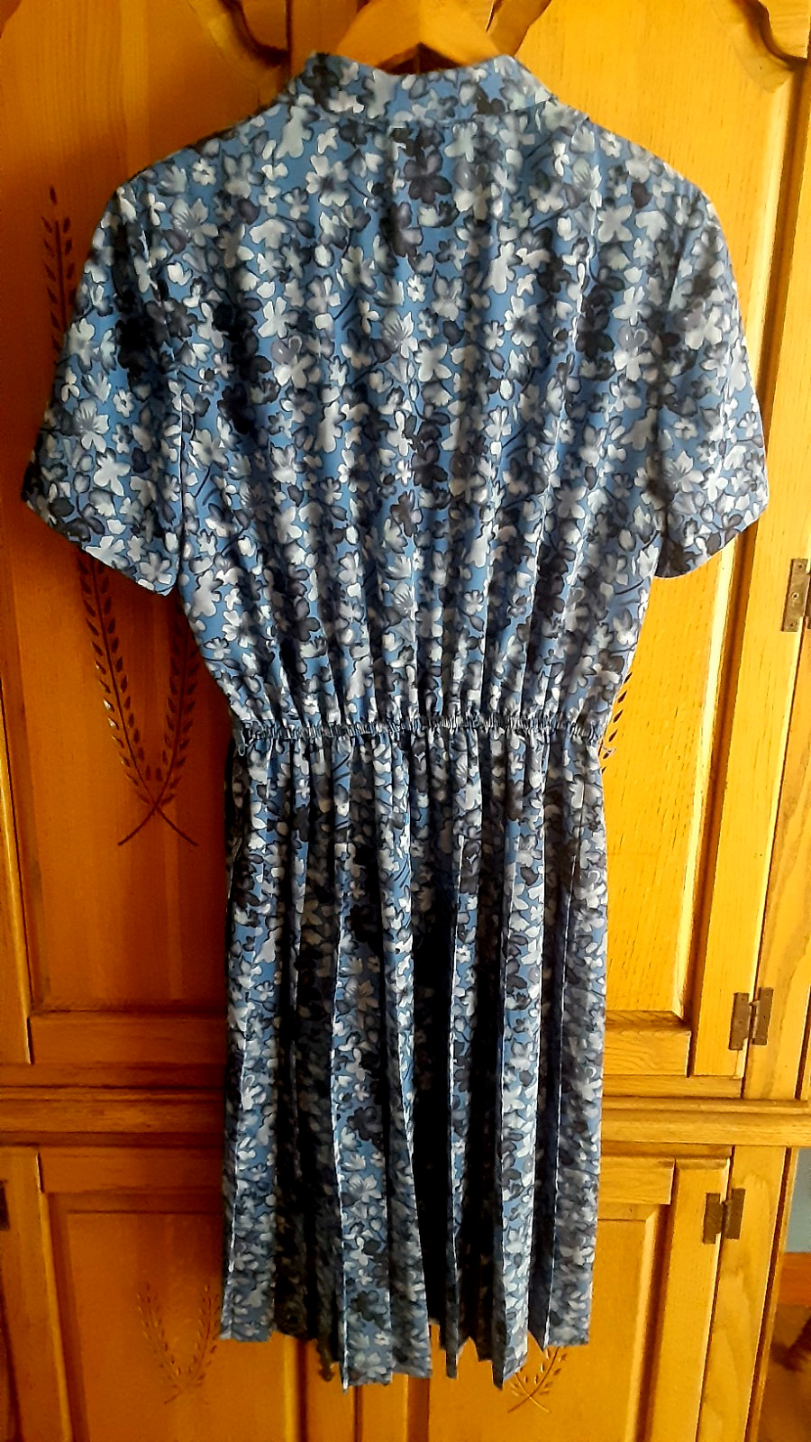 Vintage LESLIE FAY Summer Blue Shirtdress Floral Pleated NO BELT Size 14P 14