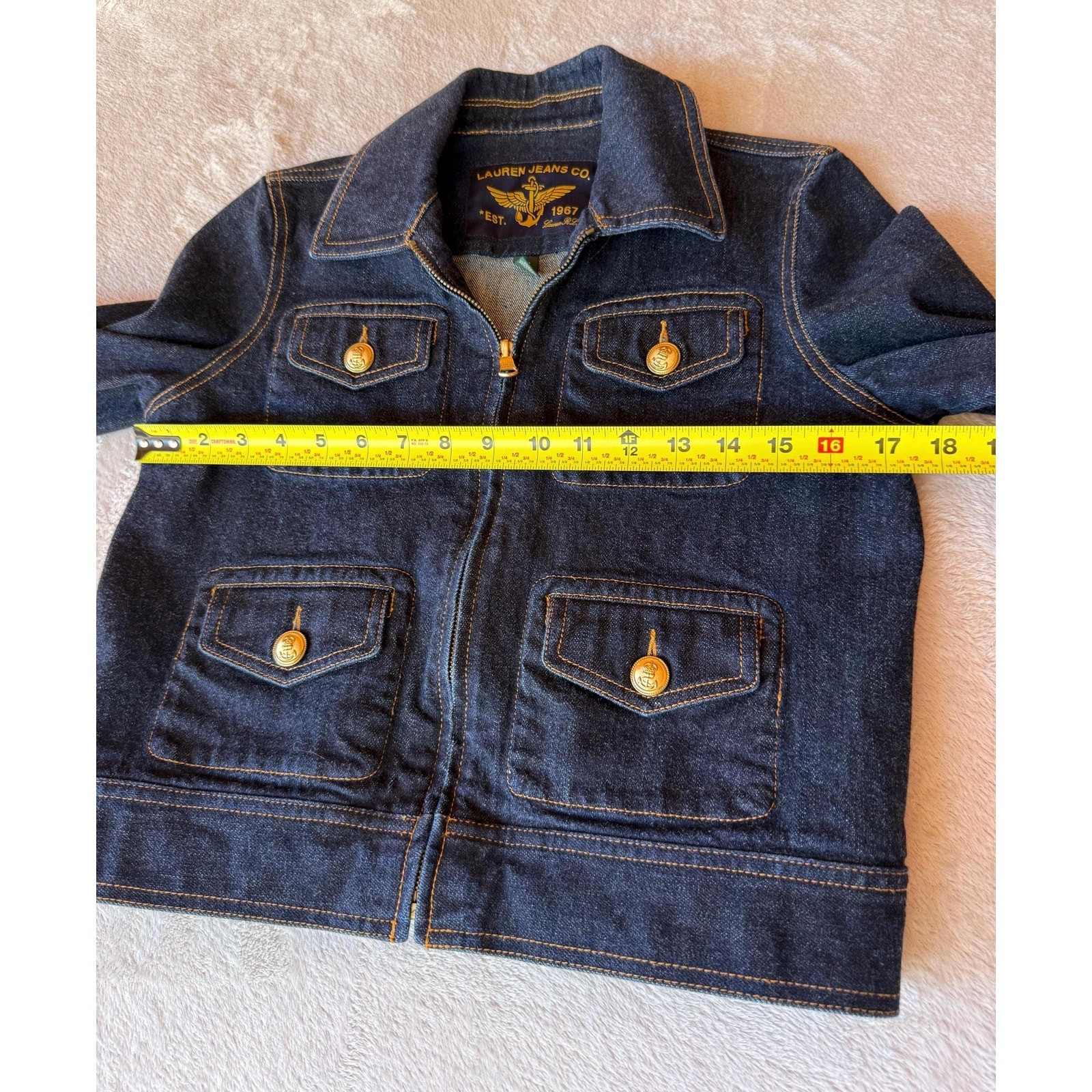 Vintage 2000s Ralph Lauren Denim Jacket & Skirt Set Gold Button Suit Petite