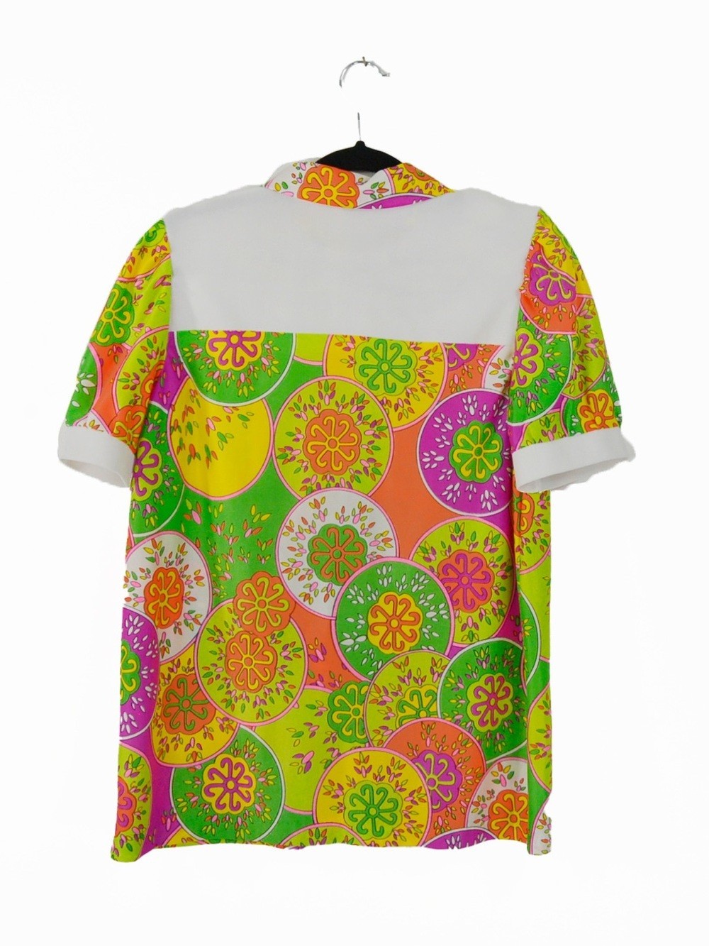 Vintage 60s 1960s Psychedelic Hippie Mod Funky Orange Pink Floral Blouse Top