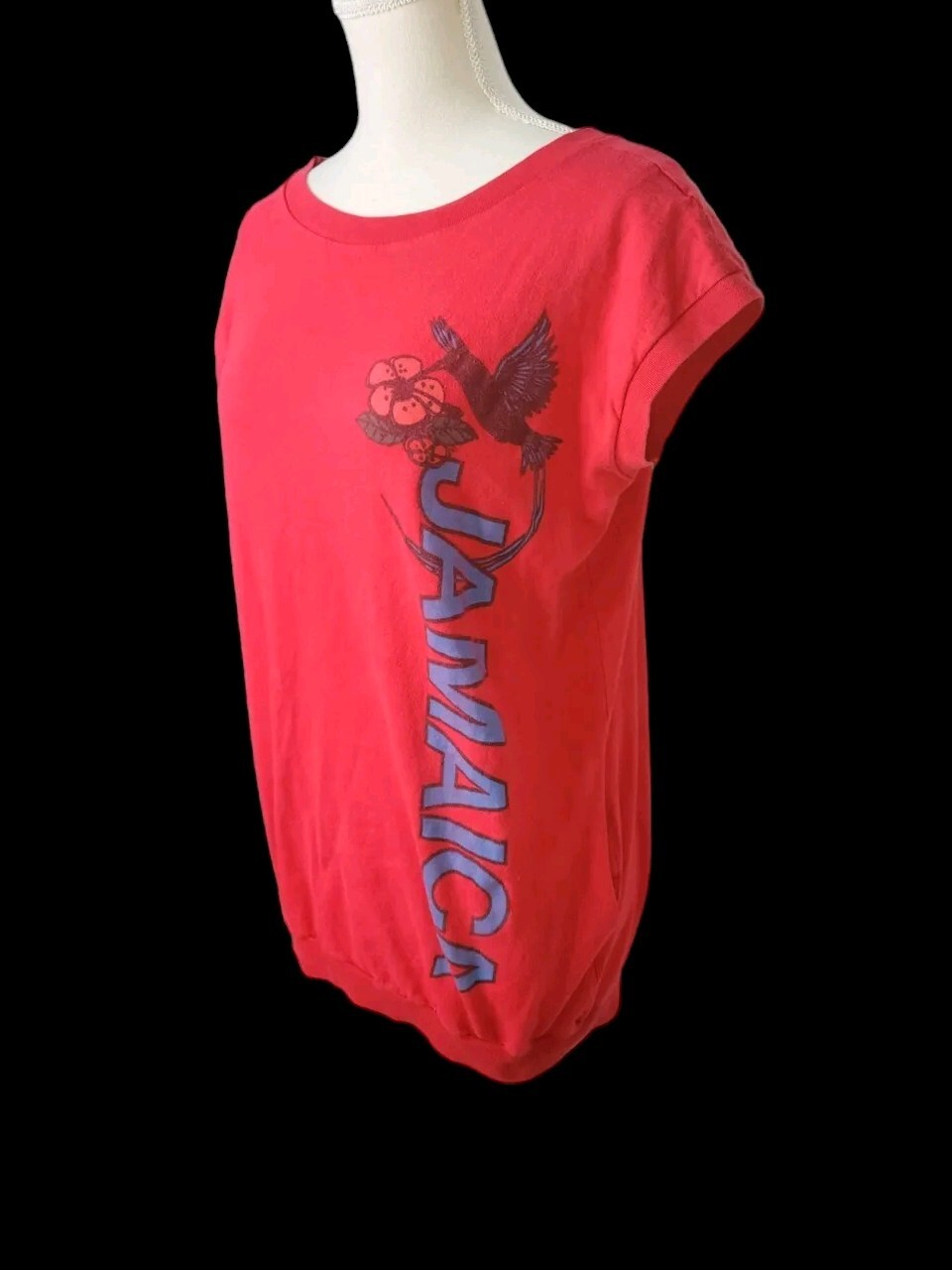 Vintage Sun Island Jamiaca T-shirt Shirt Red Pockets Elastic Waist Not Sized