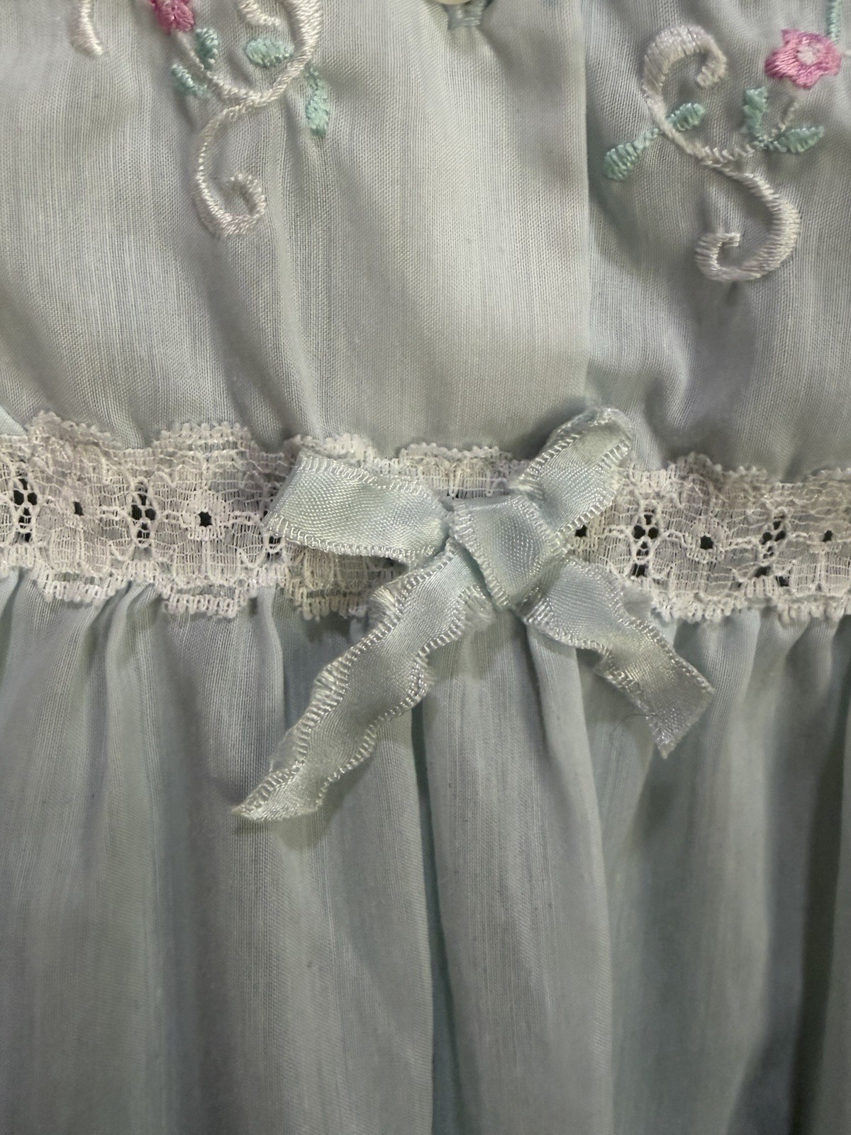 Barbizon Vintage Cottagecore Light Blue Lacey Embroidered Button Front Nightgown