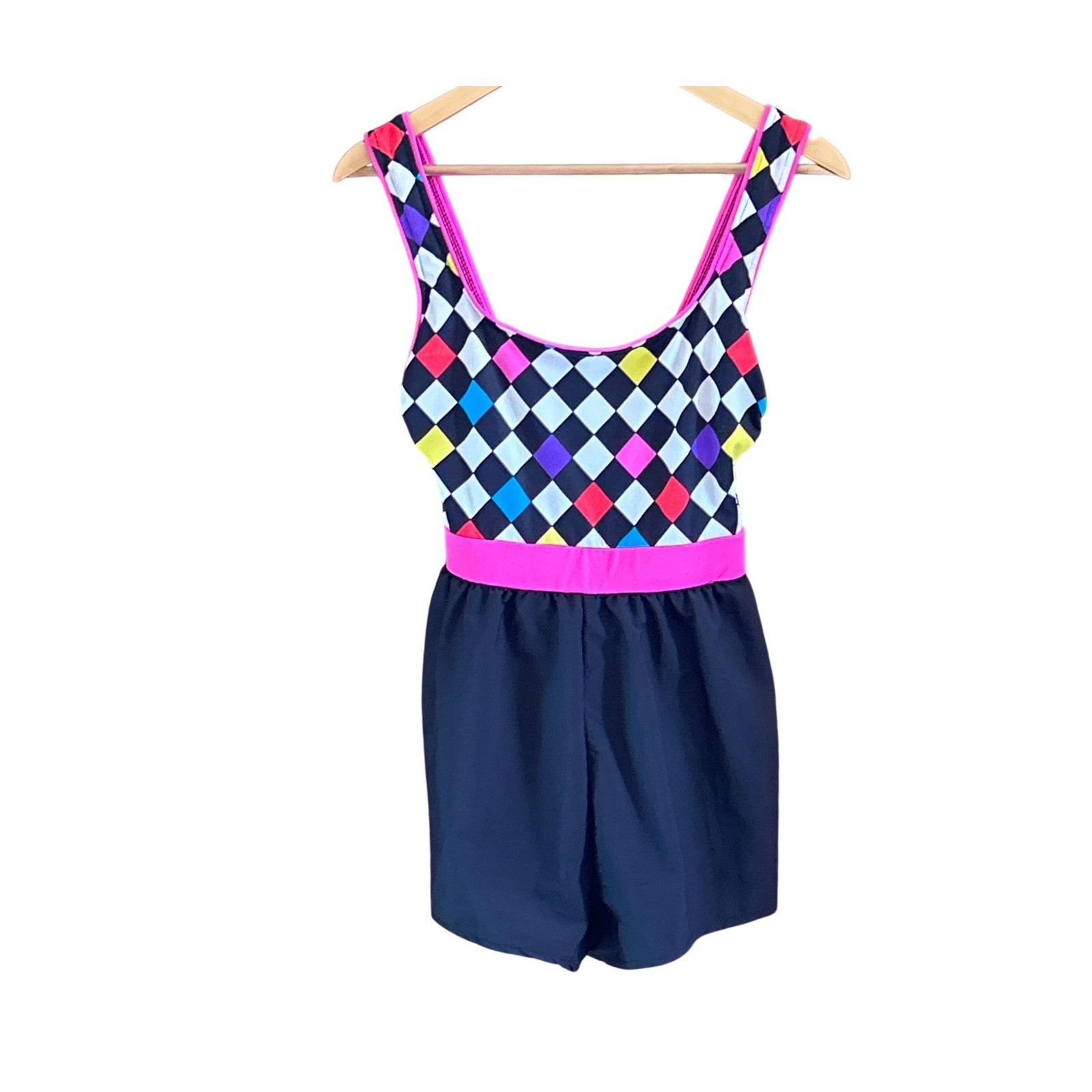 Vintage Sporti Life by Catalina Swim Dress Harlequin Geometric Retro 80s 90s S8