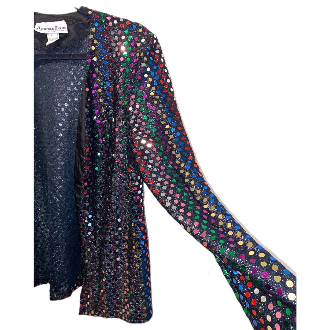Another Thyme Vintage Rainbow Holiday Sequin Sparkle Blazer Jacket size small