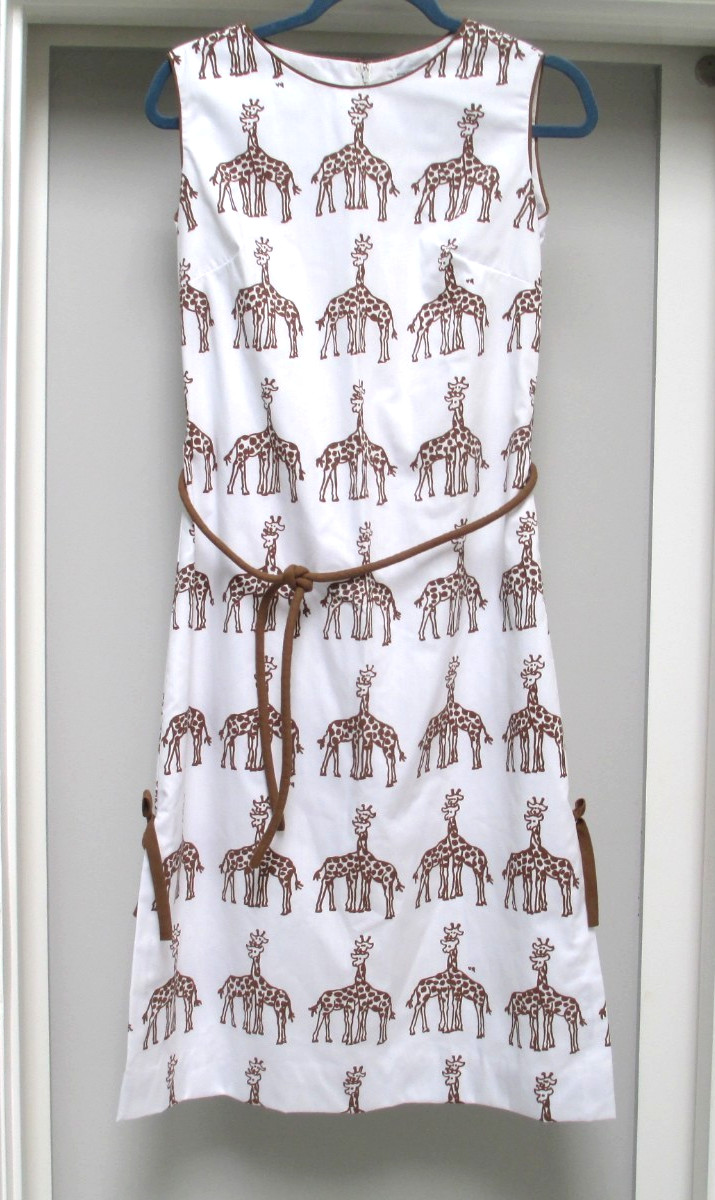 VINTAGE VESTED GENTRESS DRESS 60&rsquo;s 70&rsquo;s GIRAFFE HAND SCREENED PRINT SZ 6