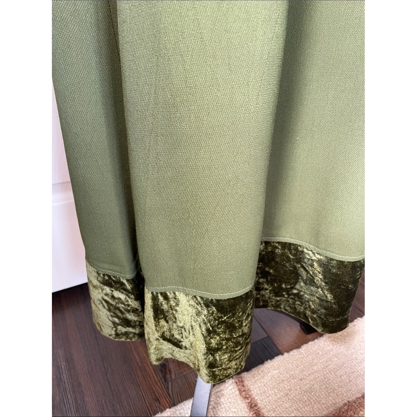 Vintage Johnny Was Embroidered Olive Green Maxi Dress Velvet Trim XS