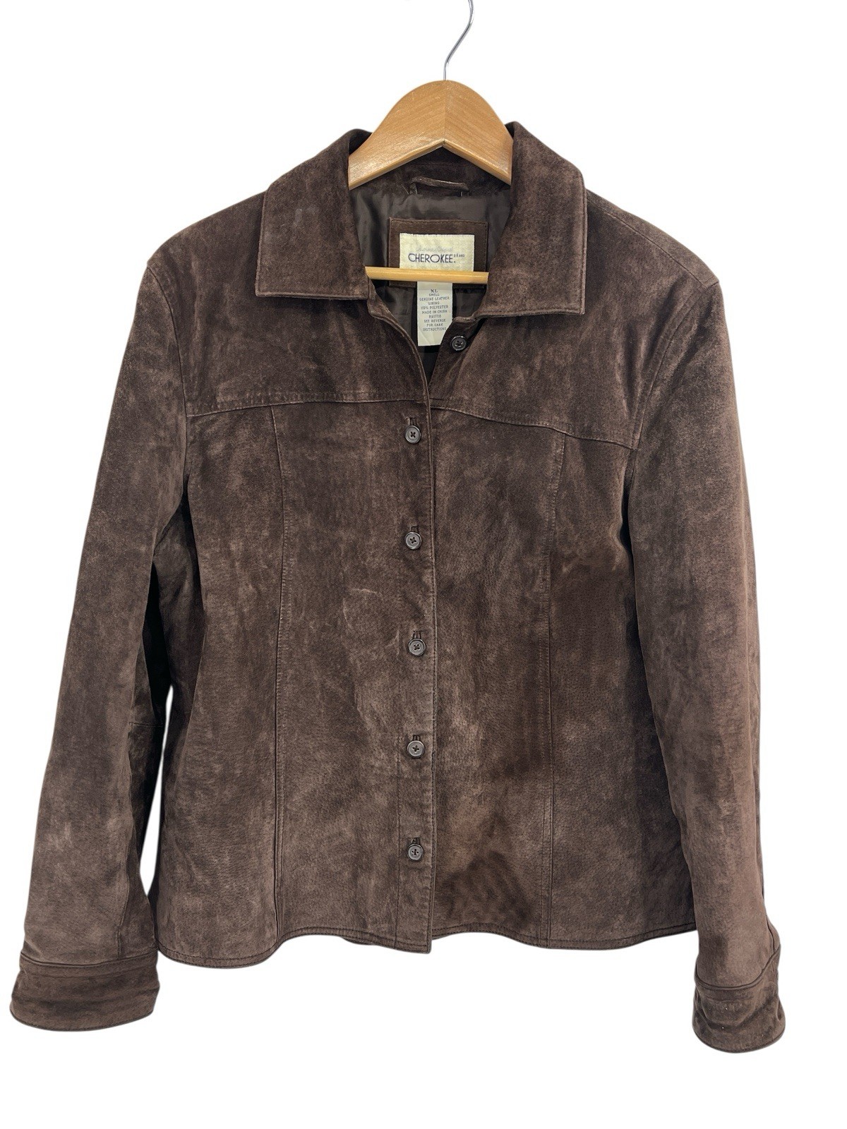 VTG Cherokee Chocolate Brown Button Front Suede Coat XL Y2K