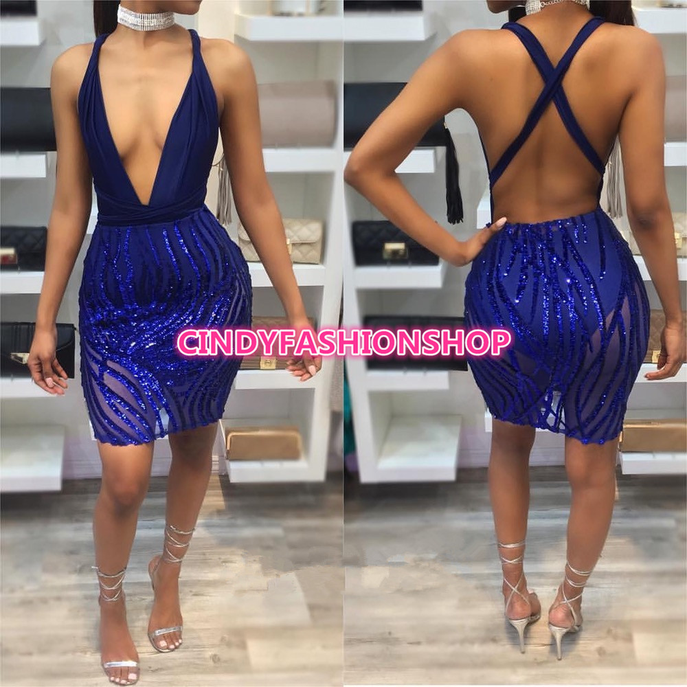 USA Sexy Women Backless Body con Sequin Halter 2PC Set Bandage Party Beach Dress
