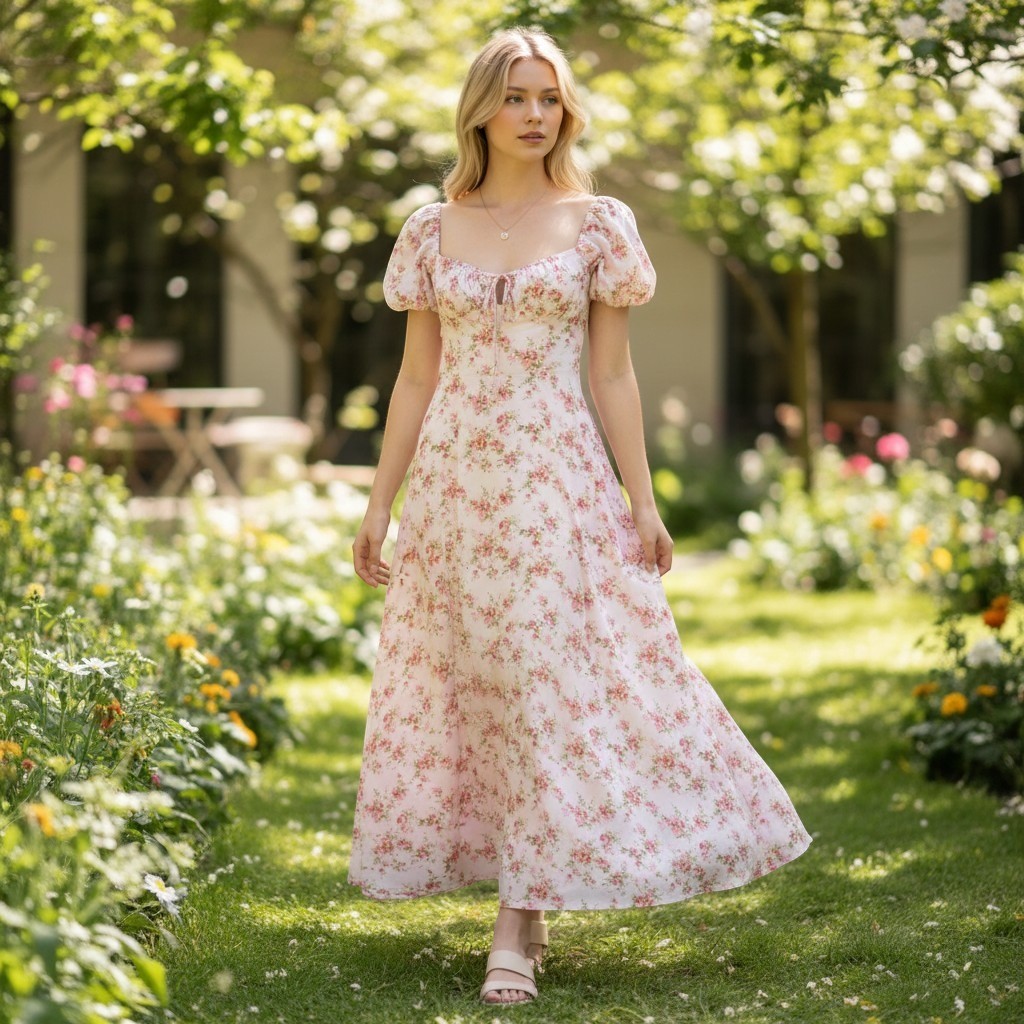 Pink Maxi Dress Off The Shoulder Floral Cottage Romance Feminine 80s