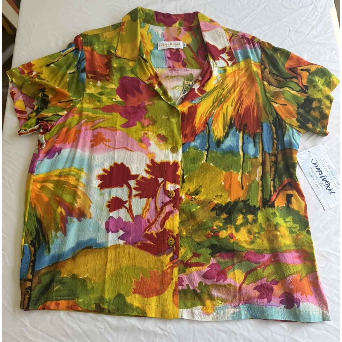 Jams World Hawaiian Shirt Women&rsquo;s Large 90s Tropical Beach Vacation Festival NWT