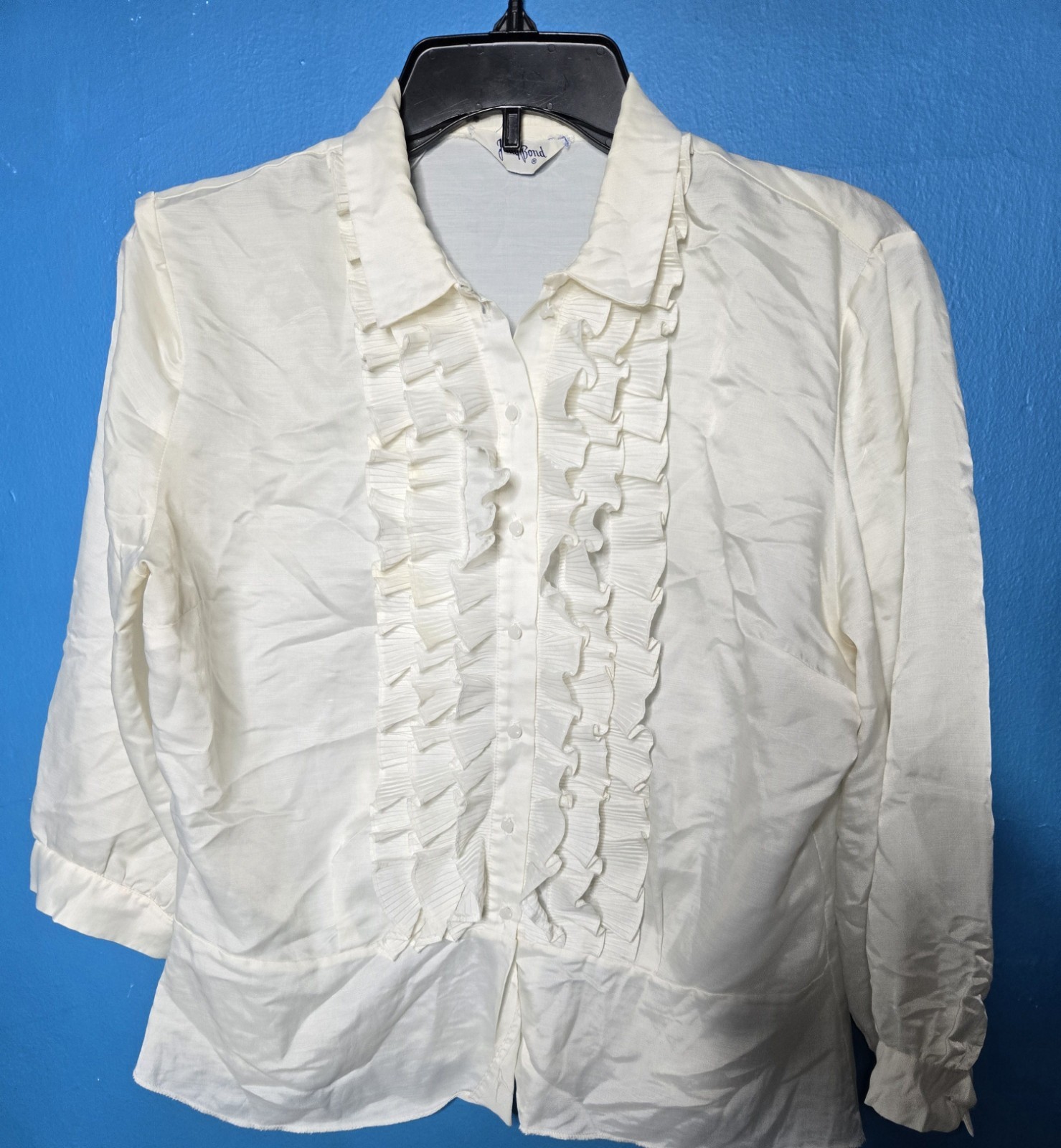 Vintage 50s 60s Judy Bond Classic Sheer Ivory Button Blouse Med Lg