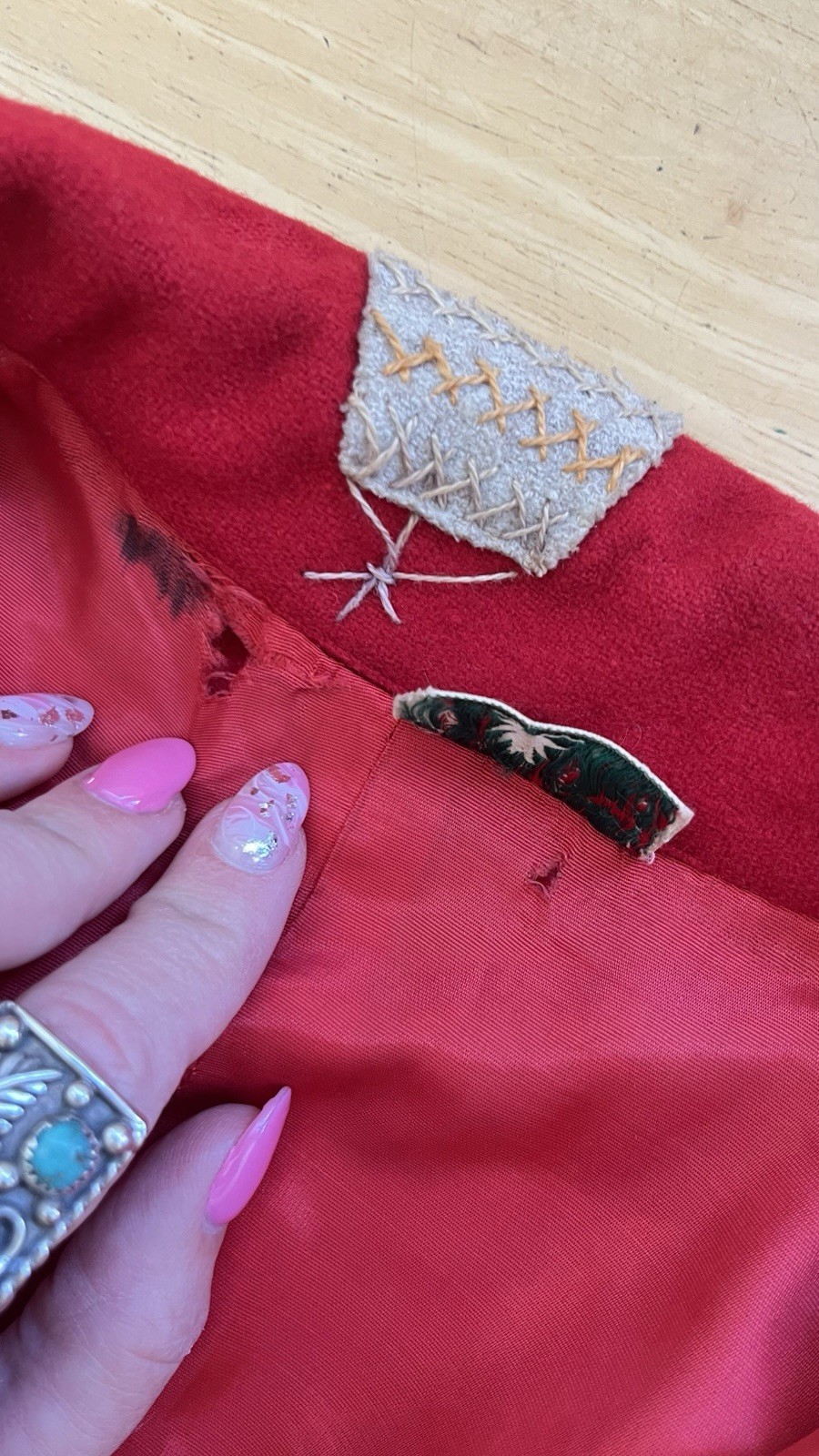 Vtg LOPEZ 1940s Mexican Wool Embroidered Tourist Jacket Bright Red-Sz XS EUC!