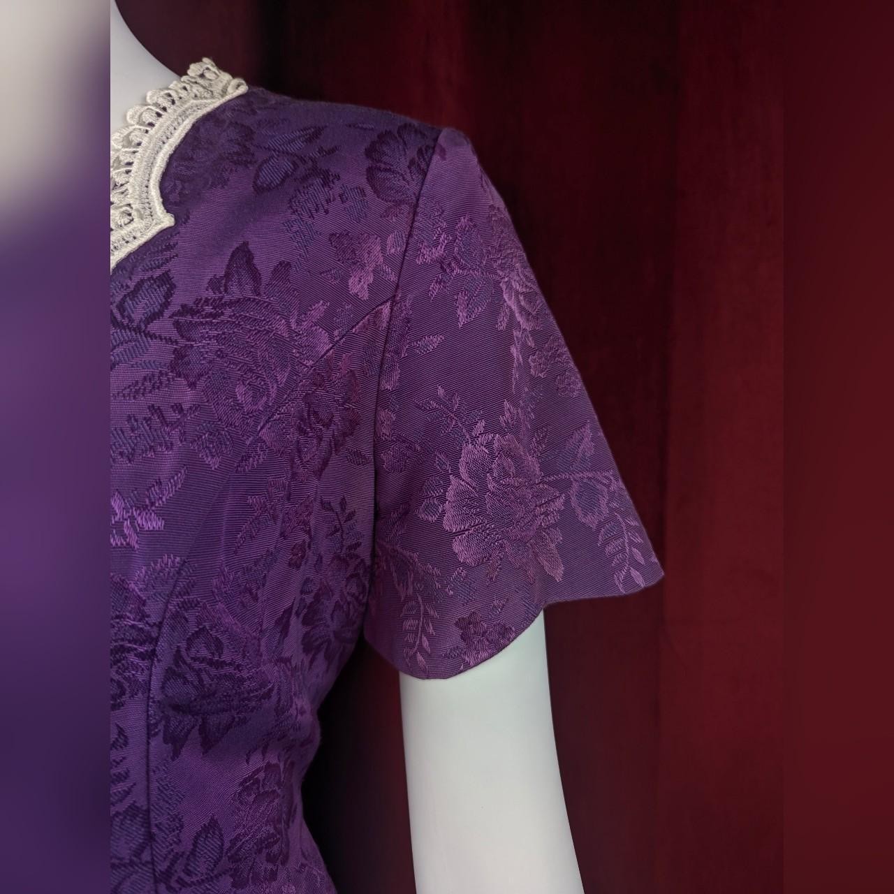 Vintage 80&rsquo;s Union Made Bari-Jay Fashion Purple & White Satin Floral Dress