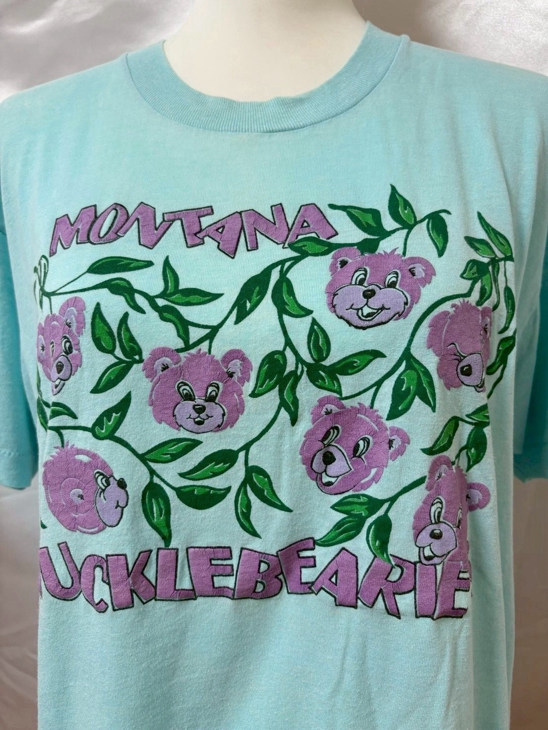 Vintage 1980s Screen Stars Teddy Bear T shirt Graphic Puffy Print Blue