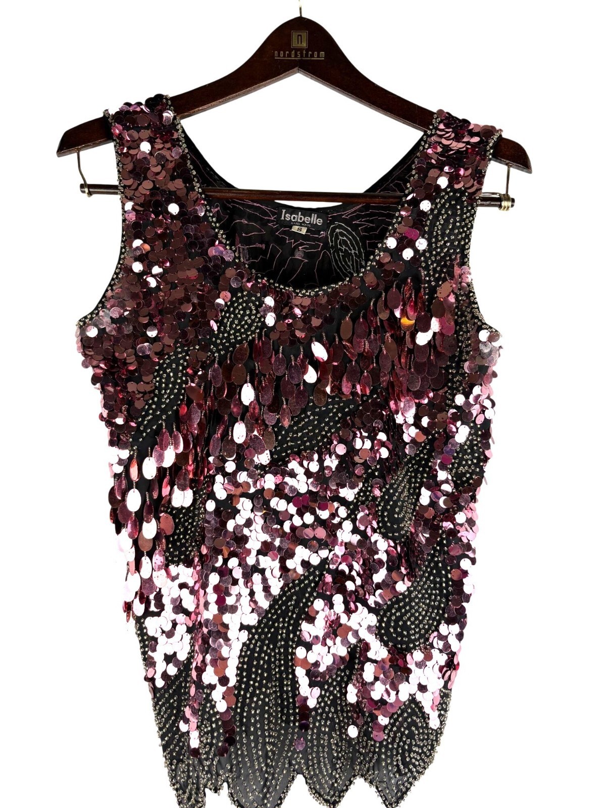 VTG Isabelle Hand Made Pink Sequin Sleeveless Top Artisan Crafted Women&rsquo;s Small