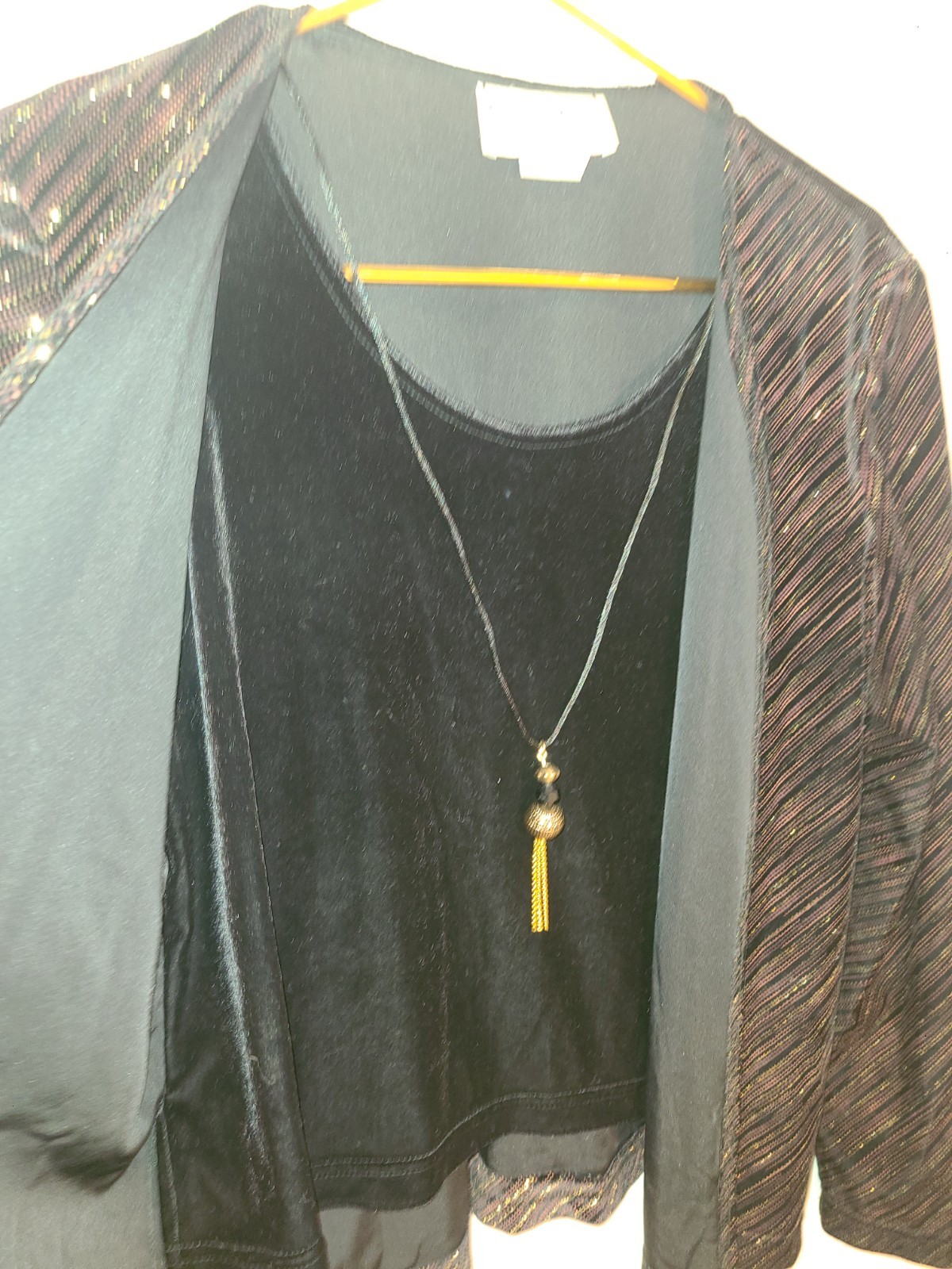 VTG Karin Stevens Glitter Disco Jacket W/ Velvet Top & Necklace Sz 6P 80&rsquo;s 90s