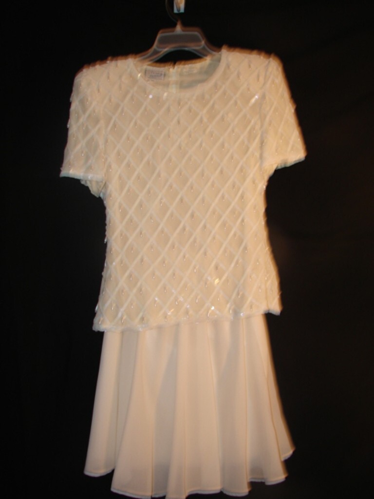 Vintage Stenay Beaded Off White Top made of 100% Silk Size PS with Small Skirt
