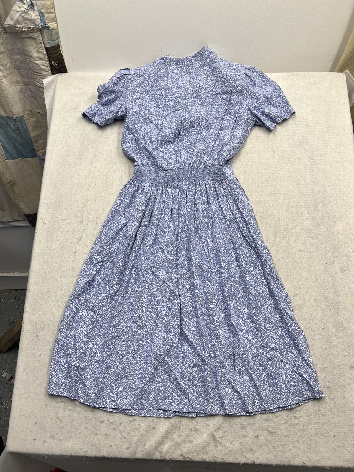 Vintage 80s Halamode Patties Bleu Rayon Colonial Style Dress 14 Lace Accent