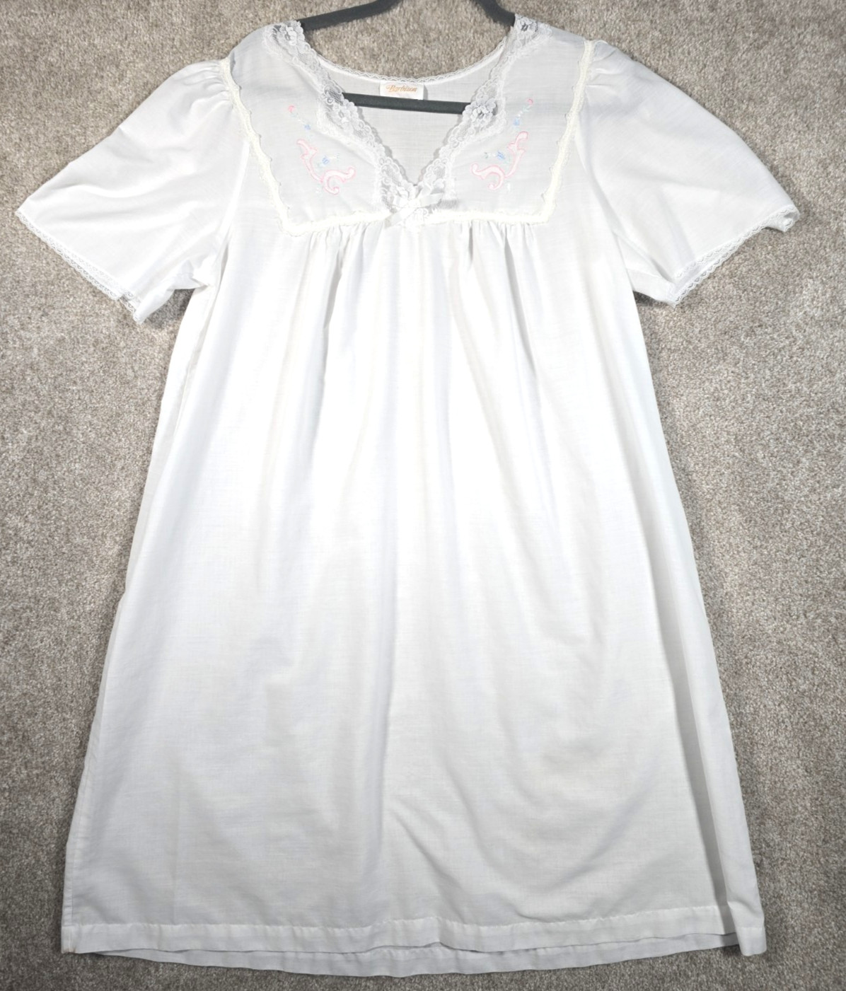 Vintage Barbizon Chemise Nightgown Embroidered Flowers Lace Polycotton Women&rsquo;s L
