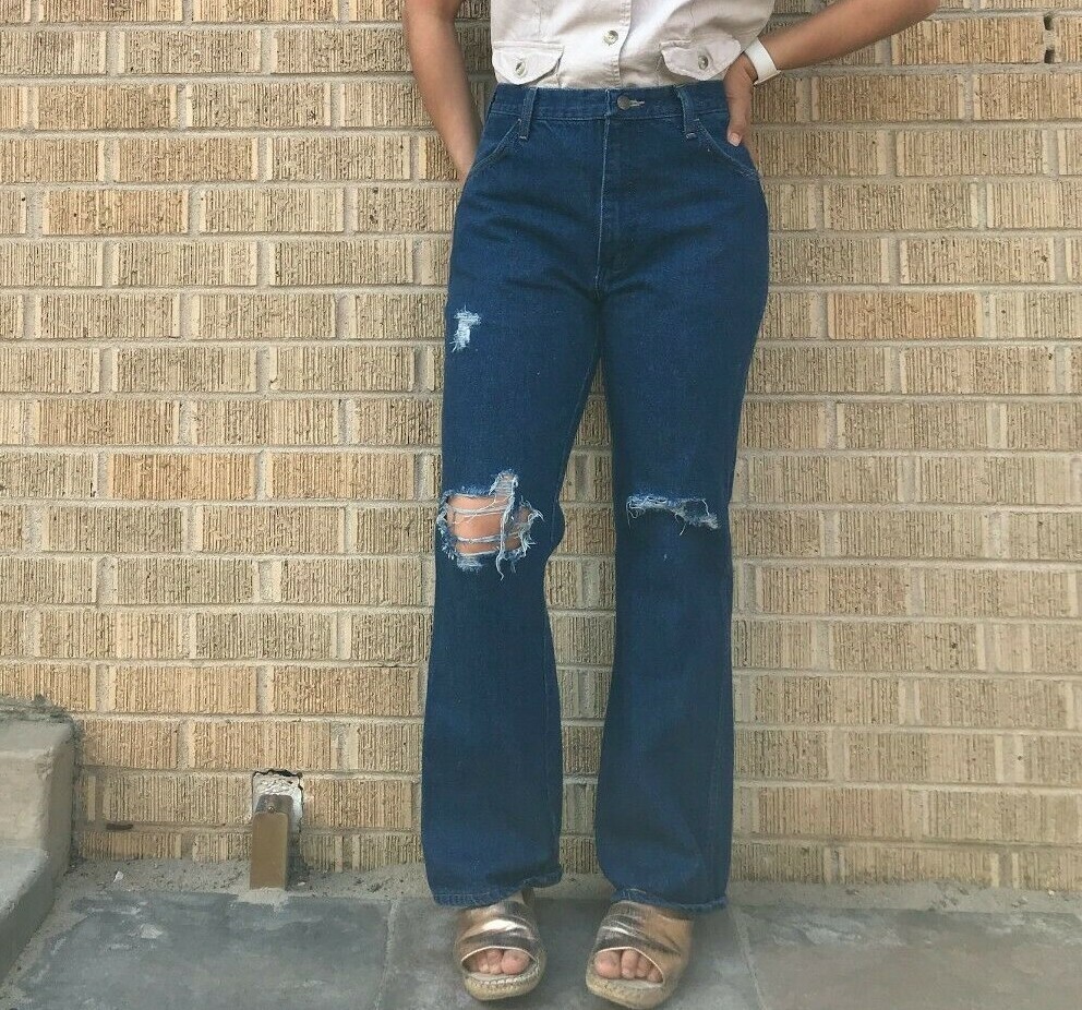 Vtg 80s Rustler wide leg dark wash flare jeans 28.5&Prime; dark denim casual everyday