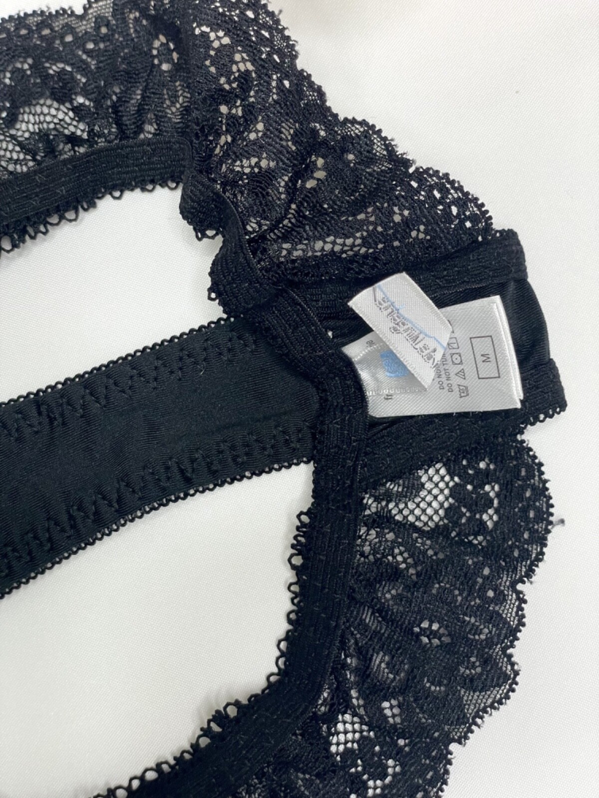 Vtg Deep Black Polyester Spandex String Panty Sz.5~6 Sheer Floral Lace Briefs