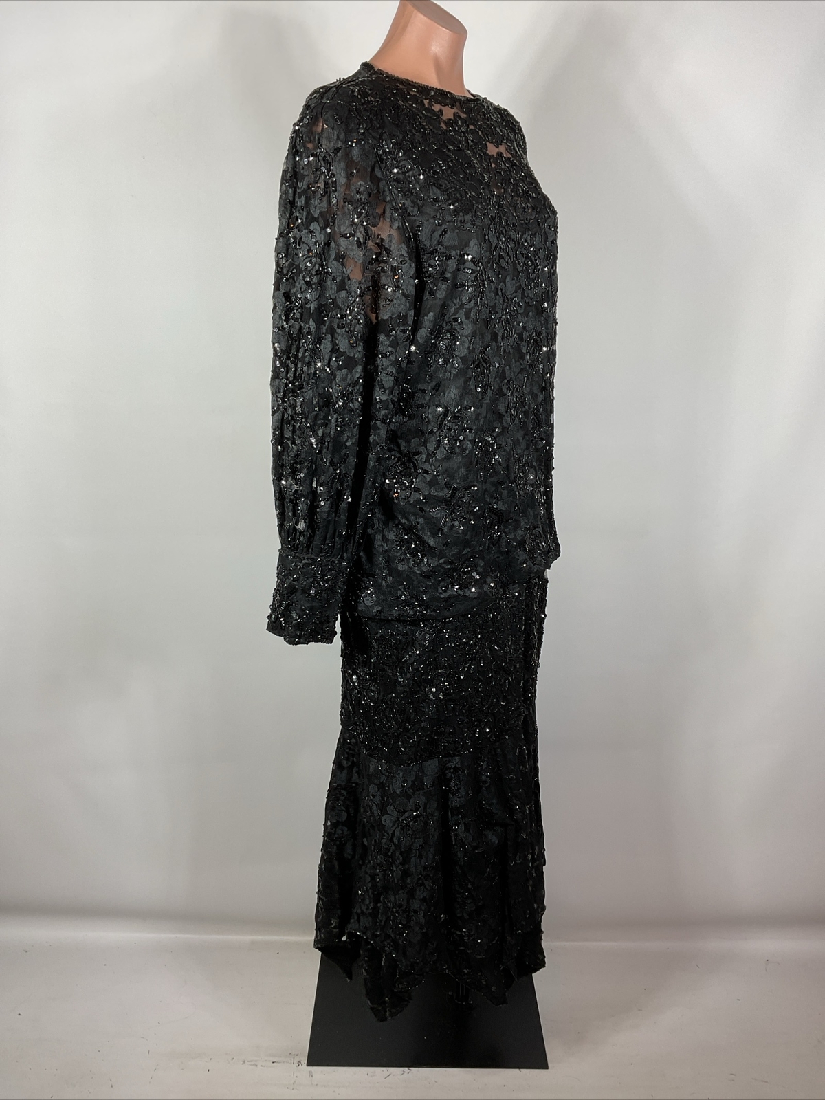 Creative Creations Vintage 80s Sequin Beaded Puff Sleeve Illusion Neck Blouson L