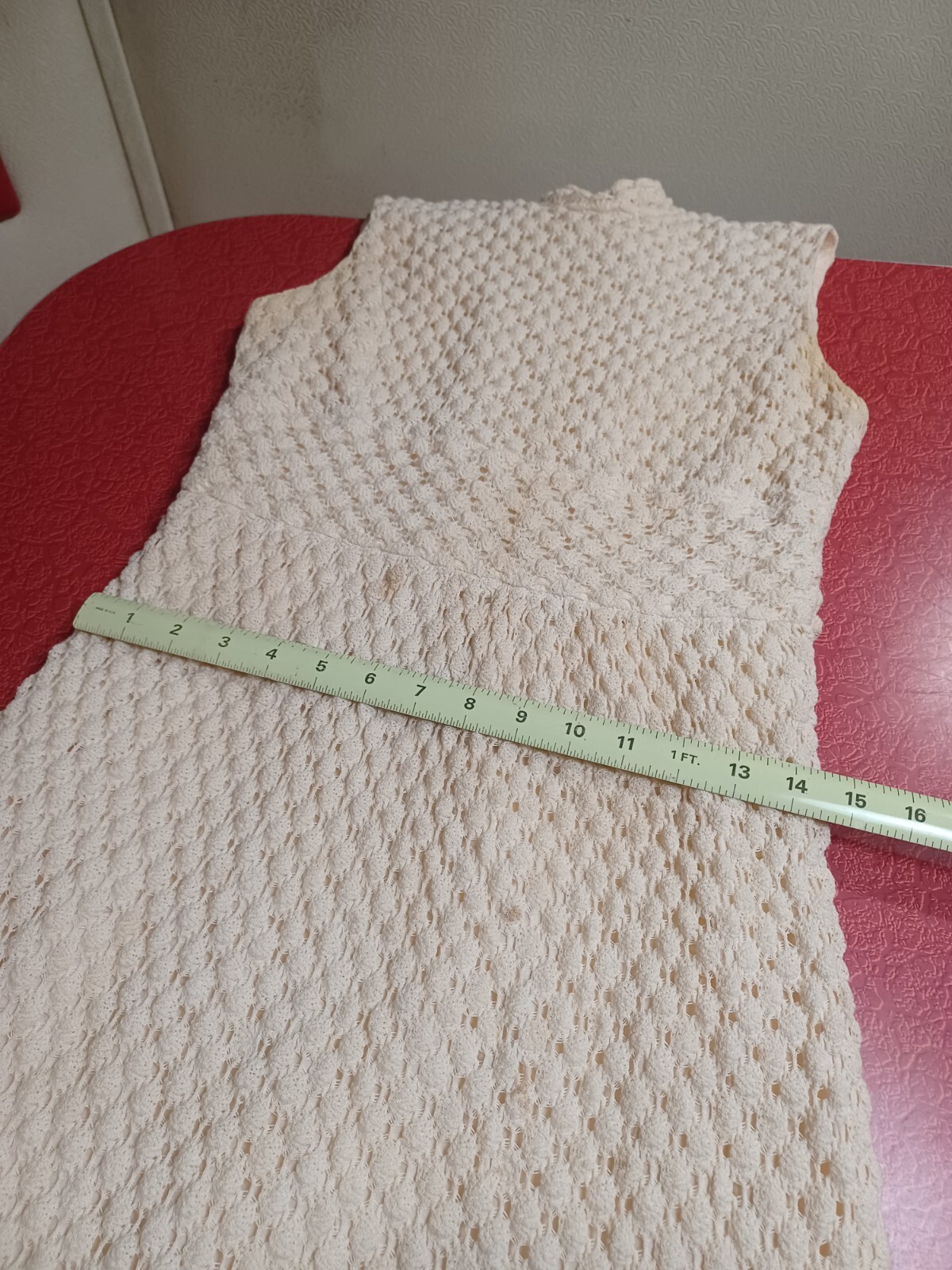 VTG Mid-century 1960s / 1970s Mod Crochet Sleeveless Mini Dress Groovy Ivory S