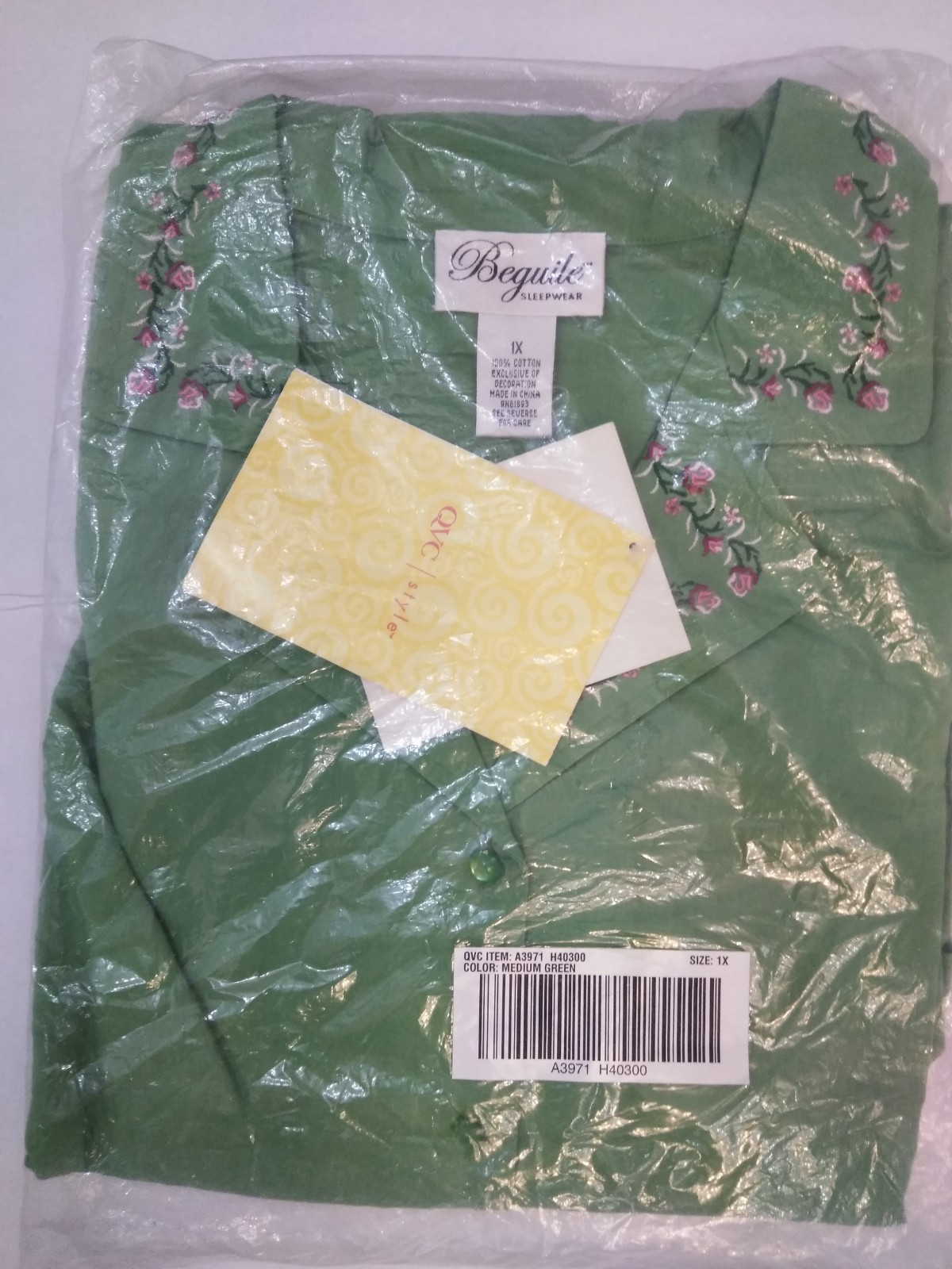 NEW Beguile WOMEN&rsquo;S Sleepwear 2-PIECE SET, GREEN W/ FLORAL ACCENT SIZE 1X