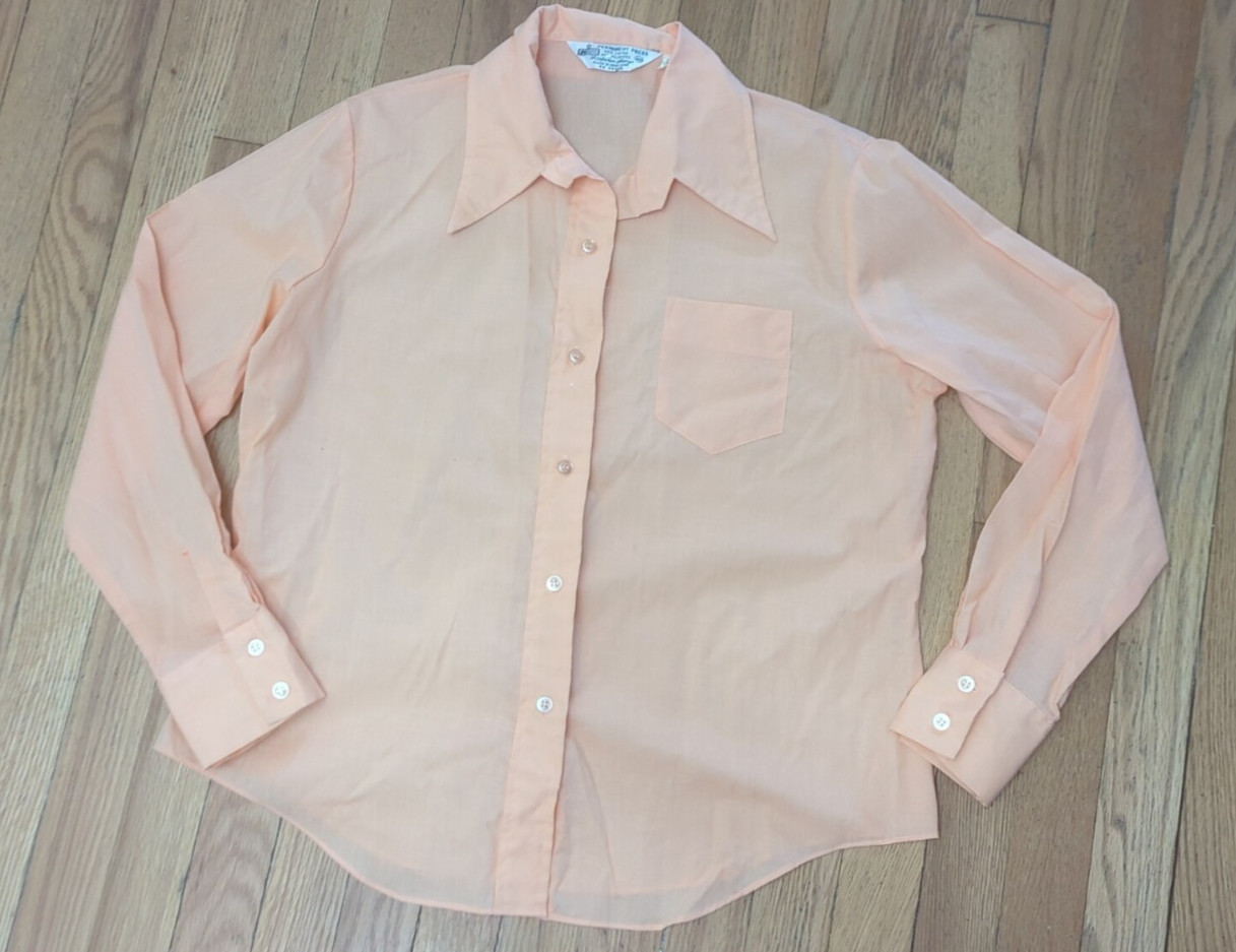 Kmart Vtg Cotton Poly Blend 1970s Button-up Shirt Orange/pink/ Cream Large