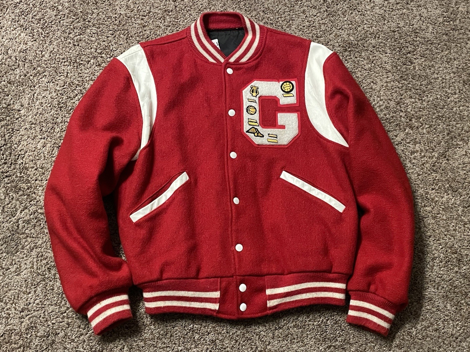 VTG 70&rsquo;s 80&rsquo;s Letterman Varsity Wool Jacket Red White Letter G Butwin