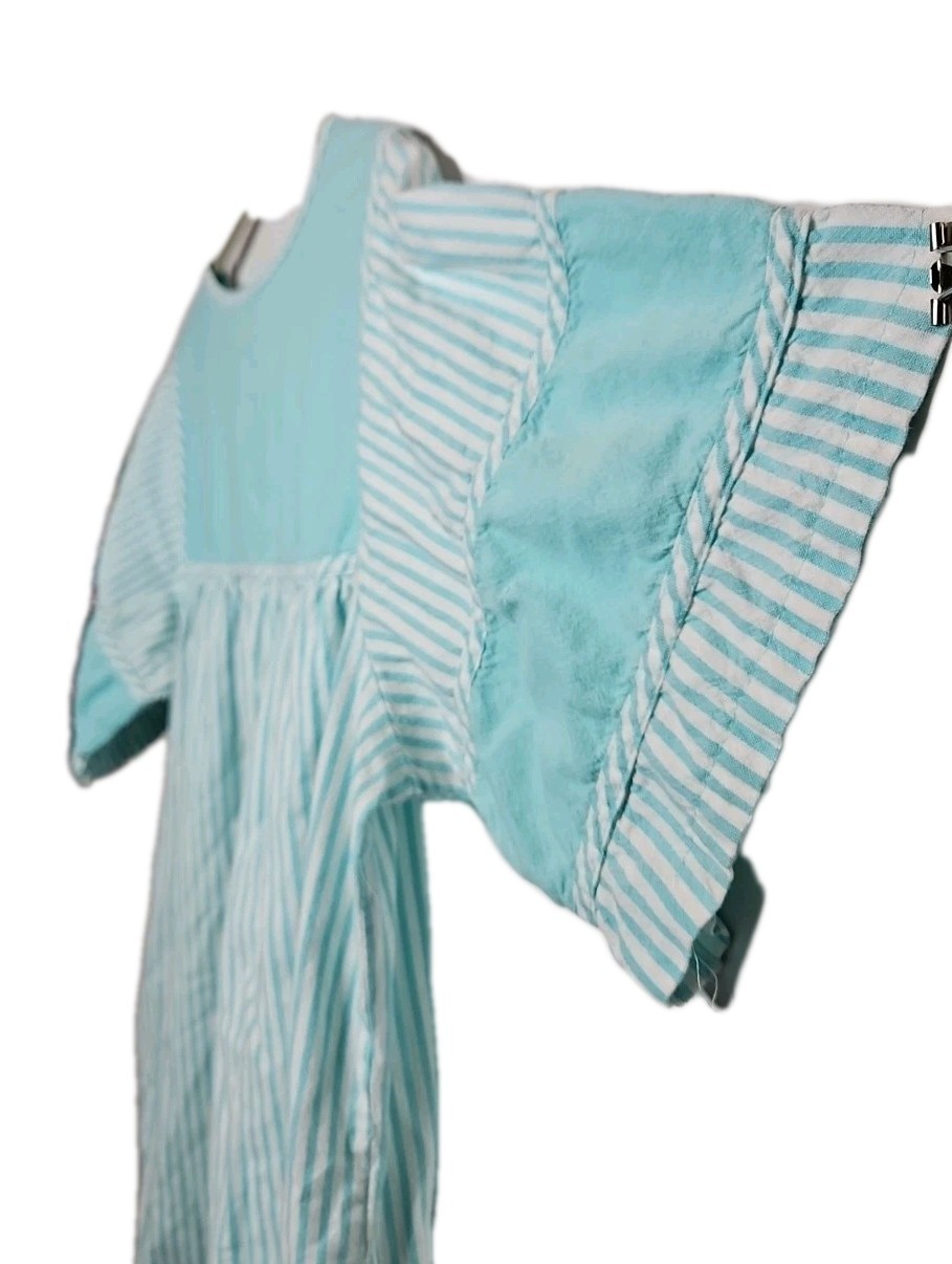 Vintage Embroidered Light Blue Striped Muumuu House Dresses Size Med