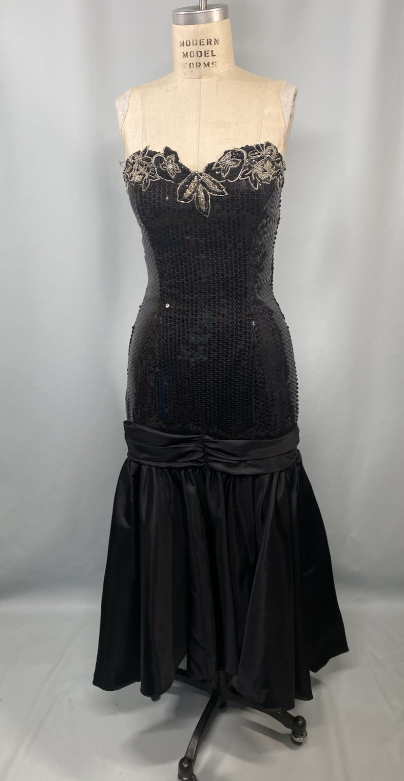 Vintage Dress SIZE EXTRA SMALL black sequin beaded NADINE sheath mermaid 80s 90s