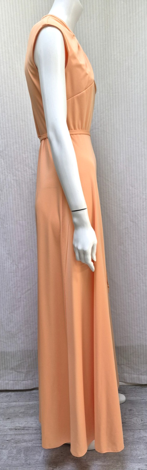 Vintage 1970s HOUSE OF BIANCHI Peach Maxi Dress Disco Jersey – Size S – EUC