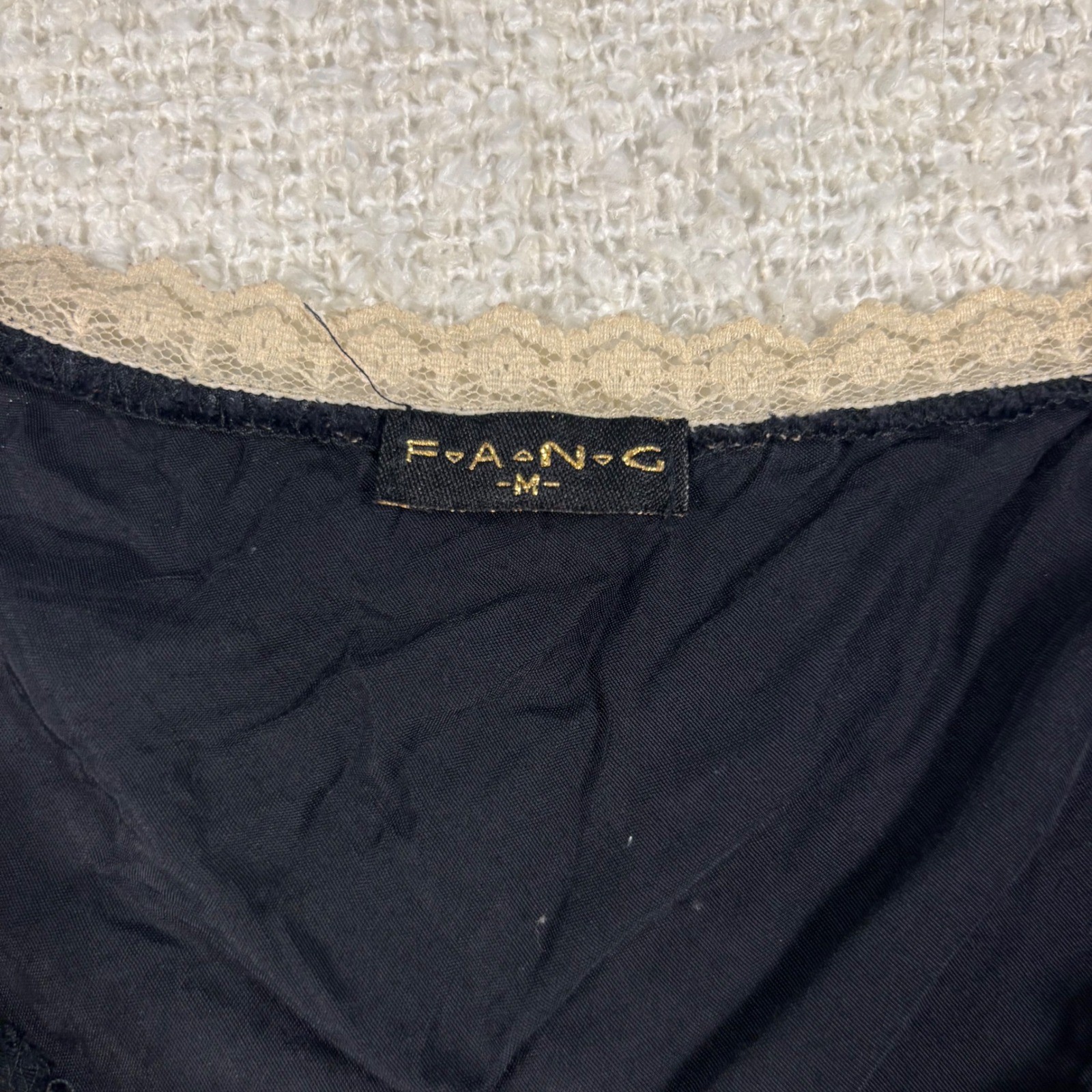 vintage Y2K fang black beige lace bow top ruffle fairy goth coquette milkmaid