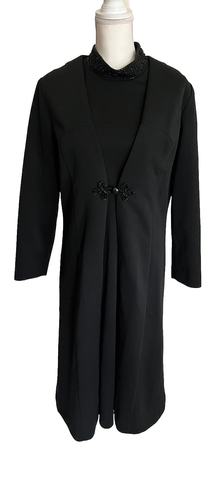 Vtg 1960-70’s Nardis Vollup Party Dress And Jacket Set Sz 20 Black Beaded Evc