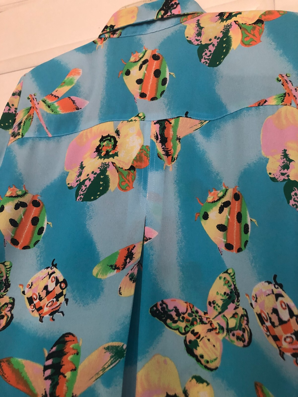 Vintage Blue Multicolor Tunic – Short sleeve, Buttons, pocket, delicate material