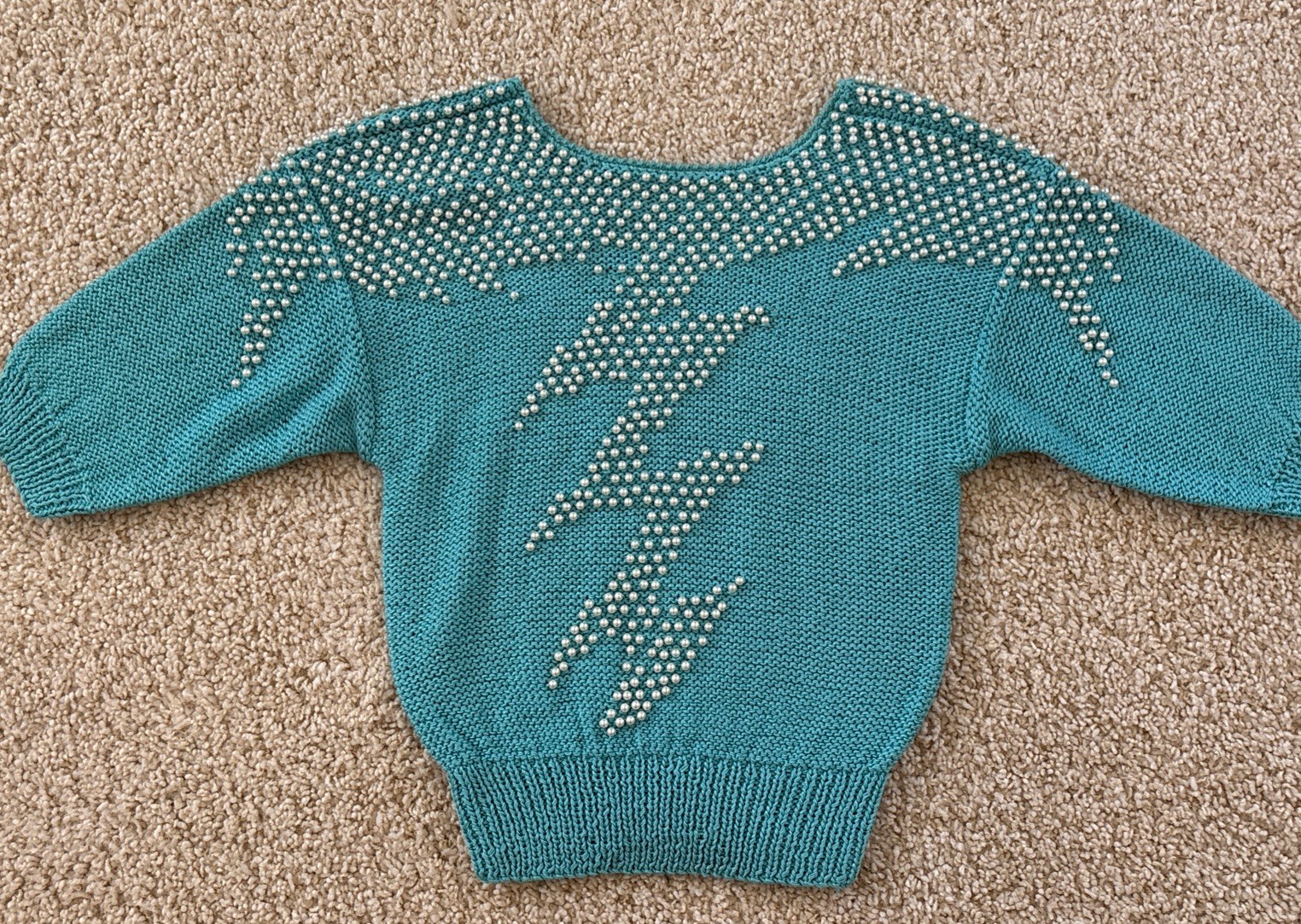 Vintage Nannell Size S Turquoise Sweater Pearl Bolt Detail 1980’s Unique RAD!