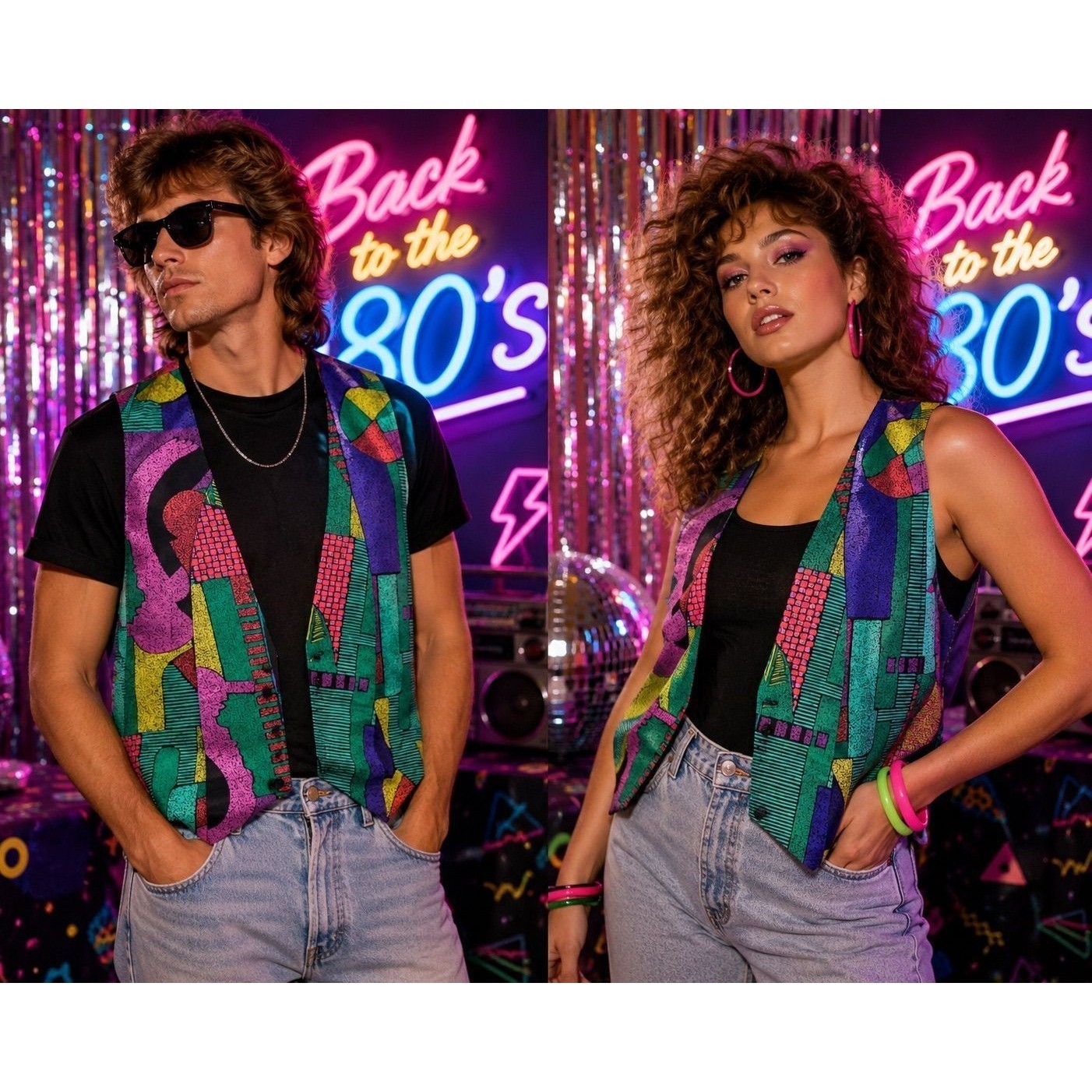 80&rsquo;s 90&rsquo;S Geometric Adjustable Back Vest Unisex Tuxedo Clubwear Dancewear L-XL