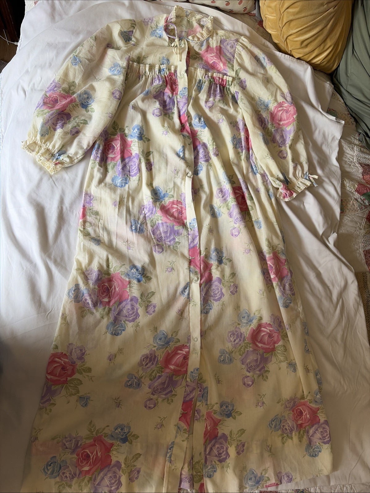 Cottagecore Grandmacore Dressing Robe Floral Sz S Vintage 80s