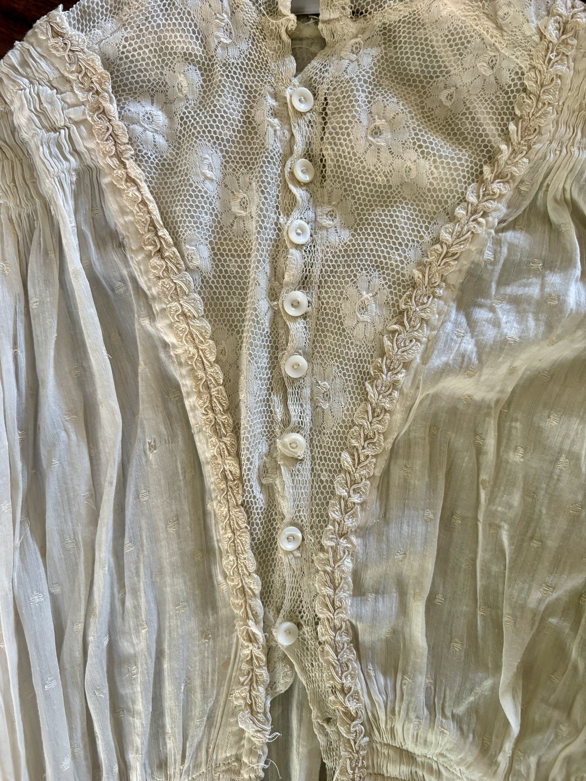 🍇 Antique Edwardian Cream Cotton Embroidered Tea Dress Lace Bridal Wedding