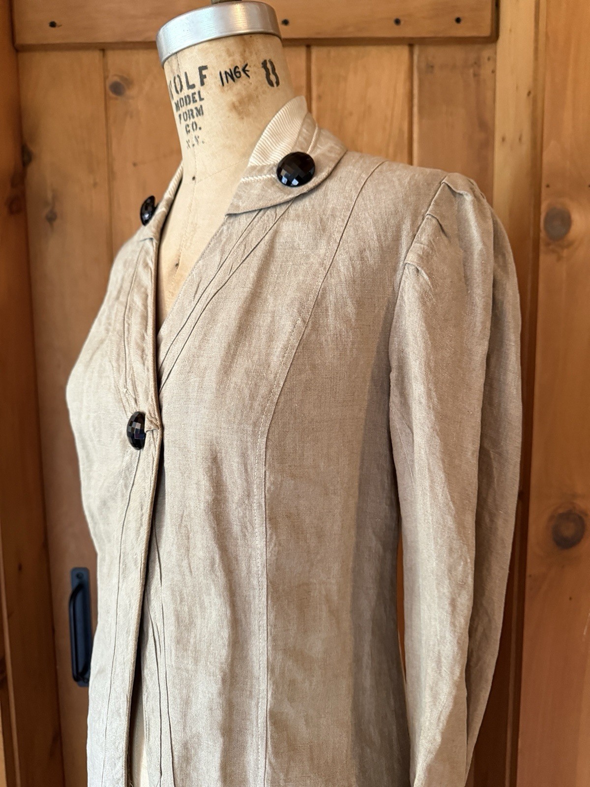 Antique Edwardian Linen Duster Coat Automobile Car Driving Black Glass Buttons