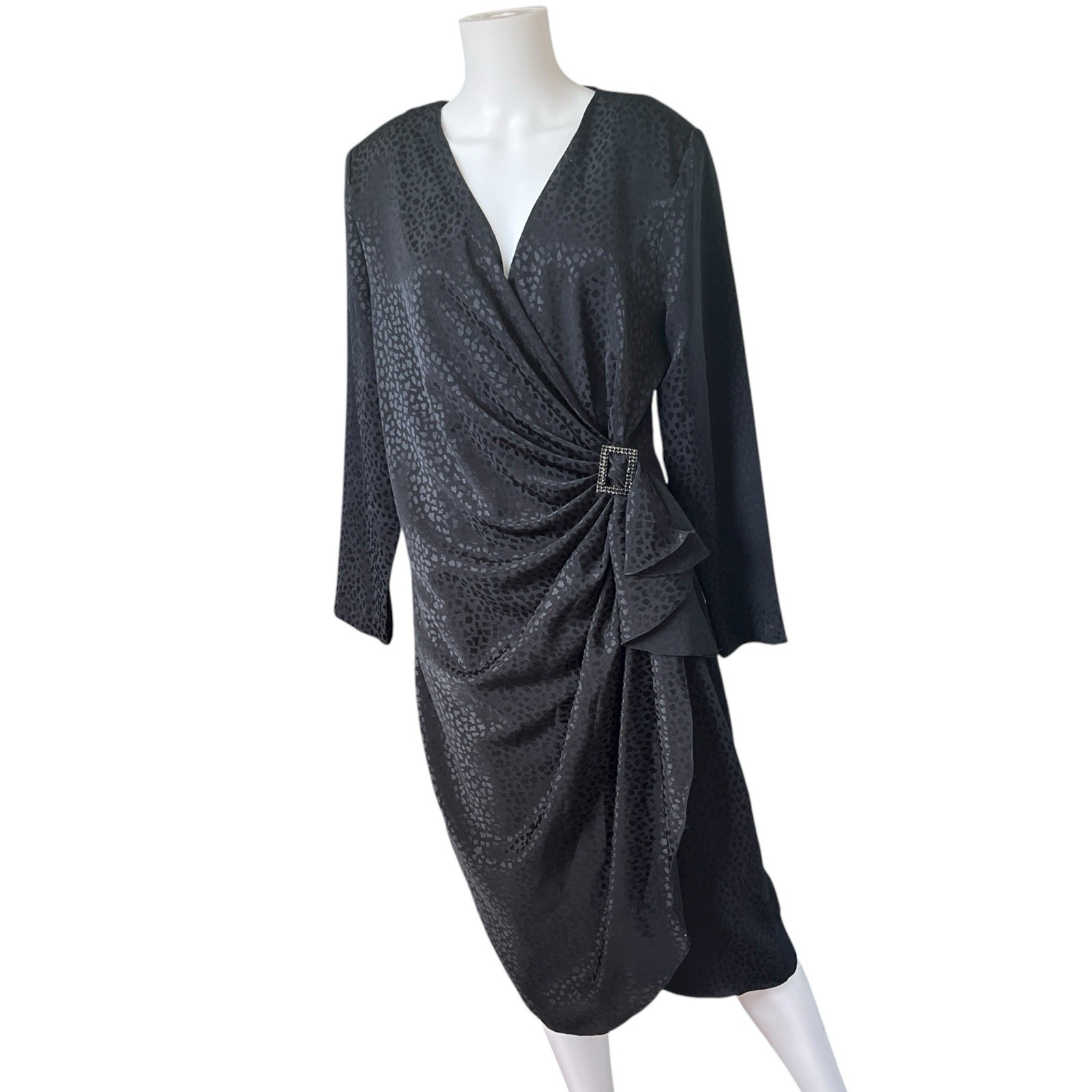 Vintage 80s In The Mood Black Faux Wrap Dress Size 12