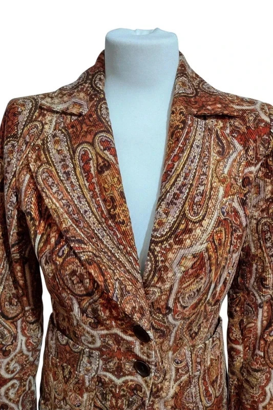 Vintage Paisley Corduroy Blazer Jacket Brown Boho 70s Style Sz S No Tags