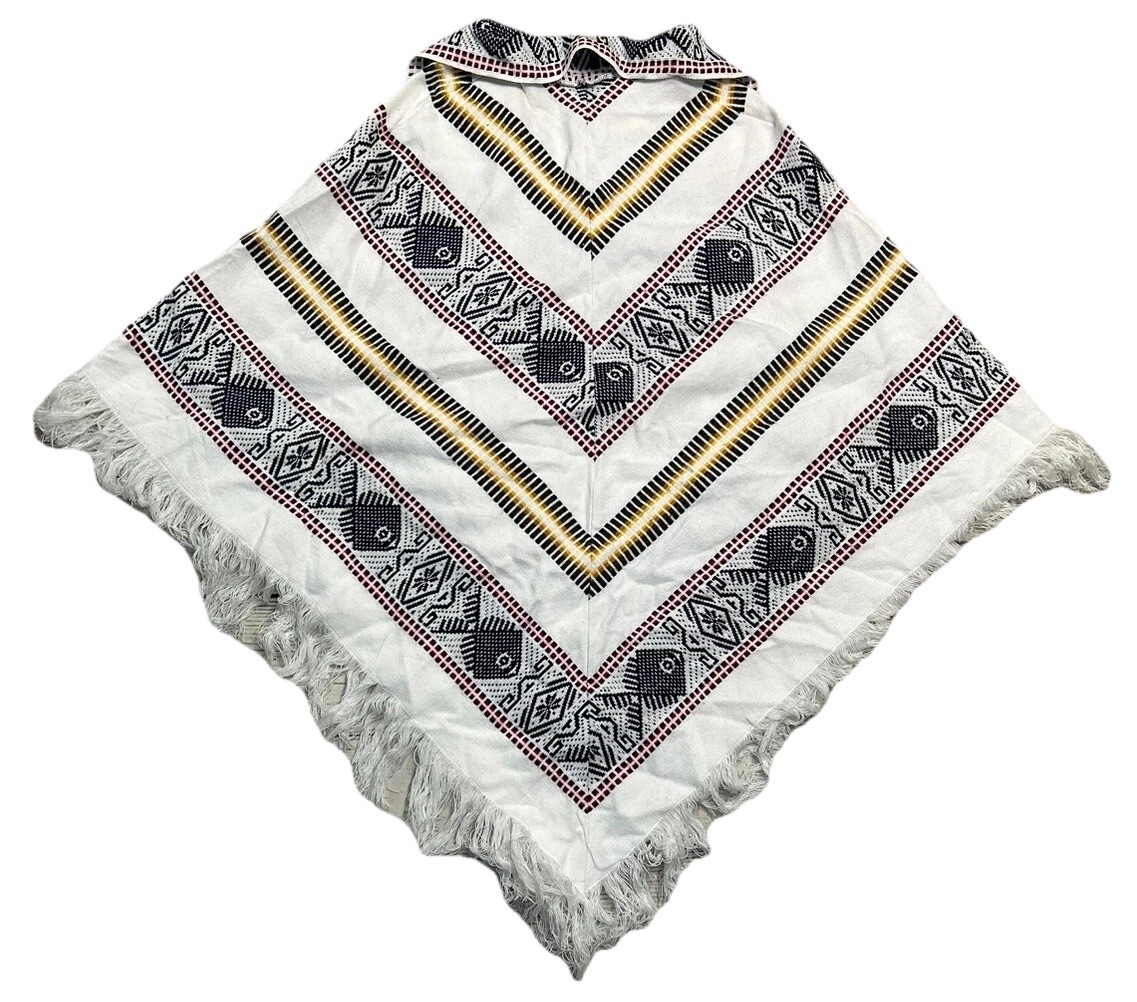 Vintage Aztec Fringed Cape/Shawl Multicolor See Pics For Measurements
