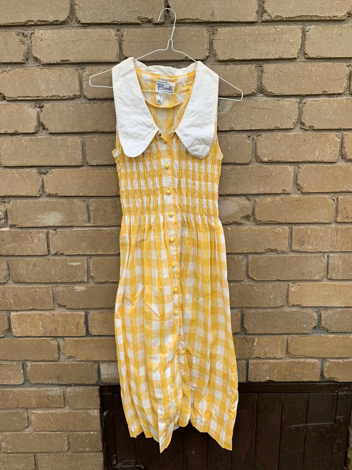 BINDI OF MELBOURNE Vintage 1970s Gingham Pinafore Collar Dress Size 10 VERY RARE